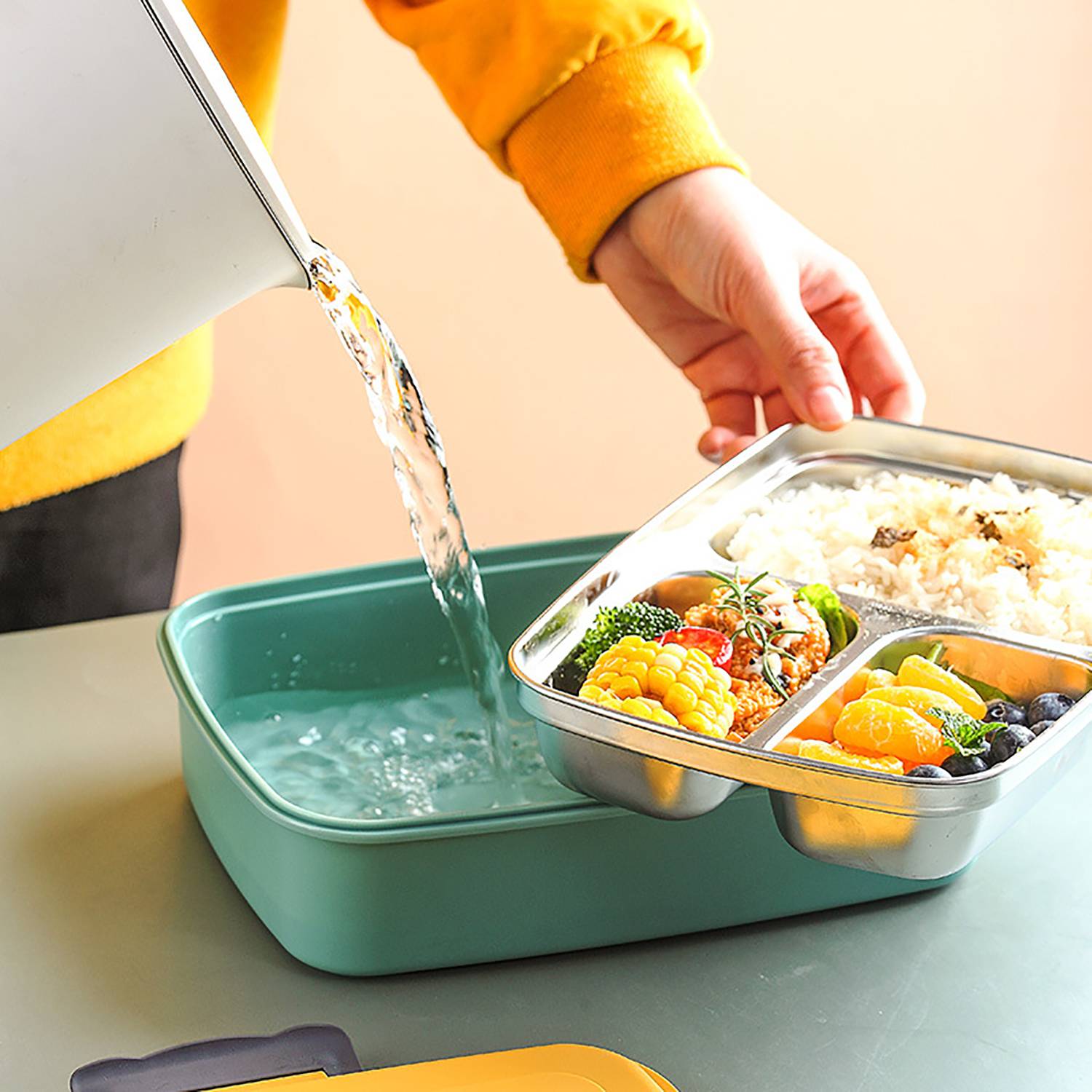 2 Compartments Leak Proof Lunch Box w/ Vent Hole 3