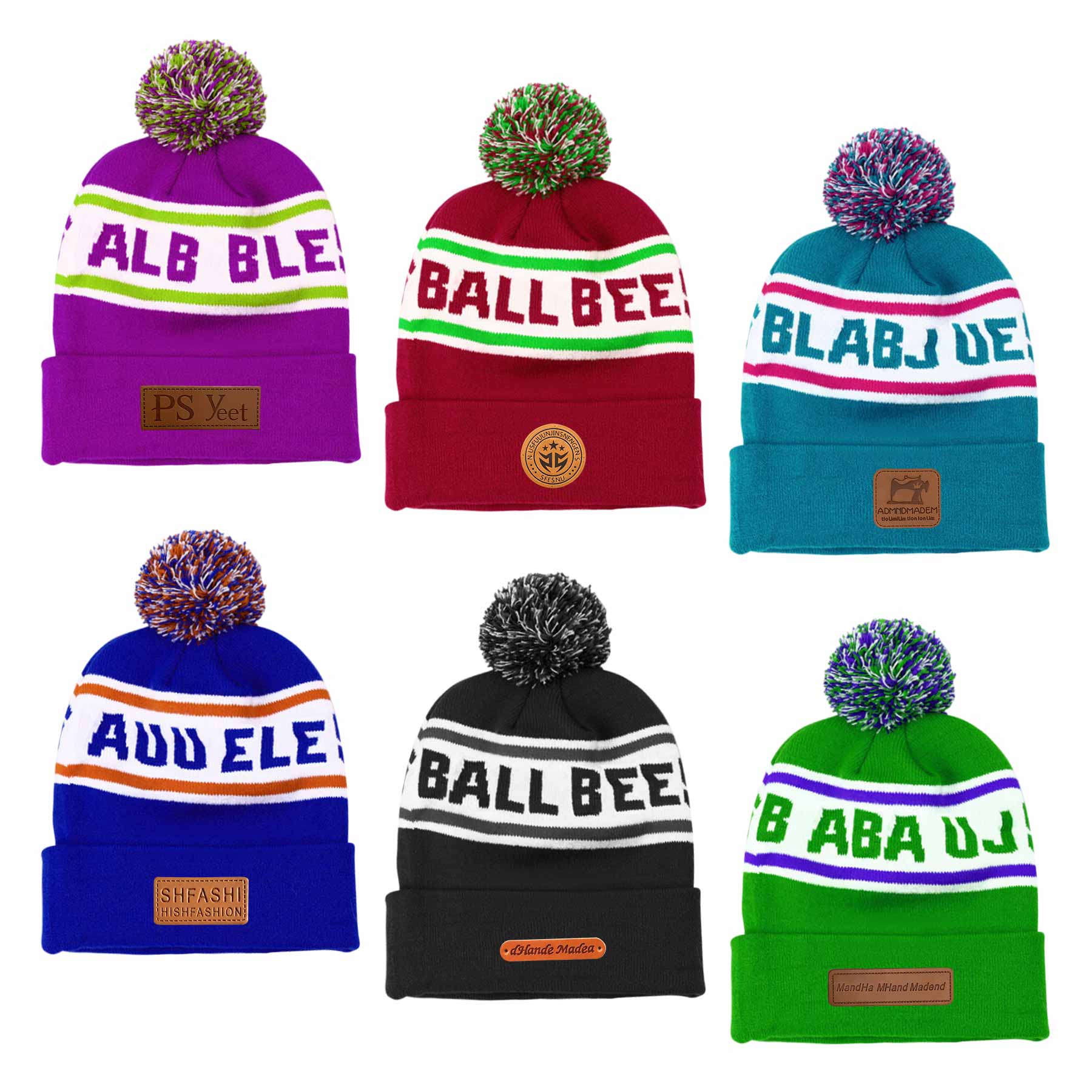 Two-Tone Knit Pompom Beanie 2