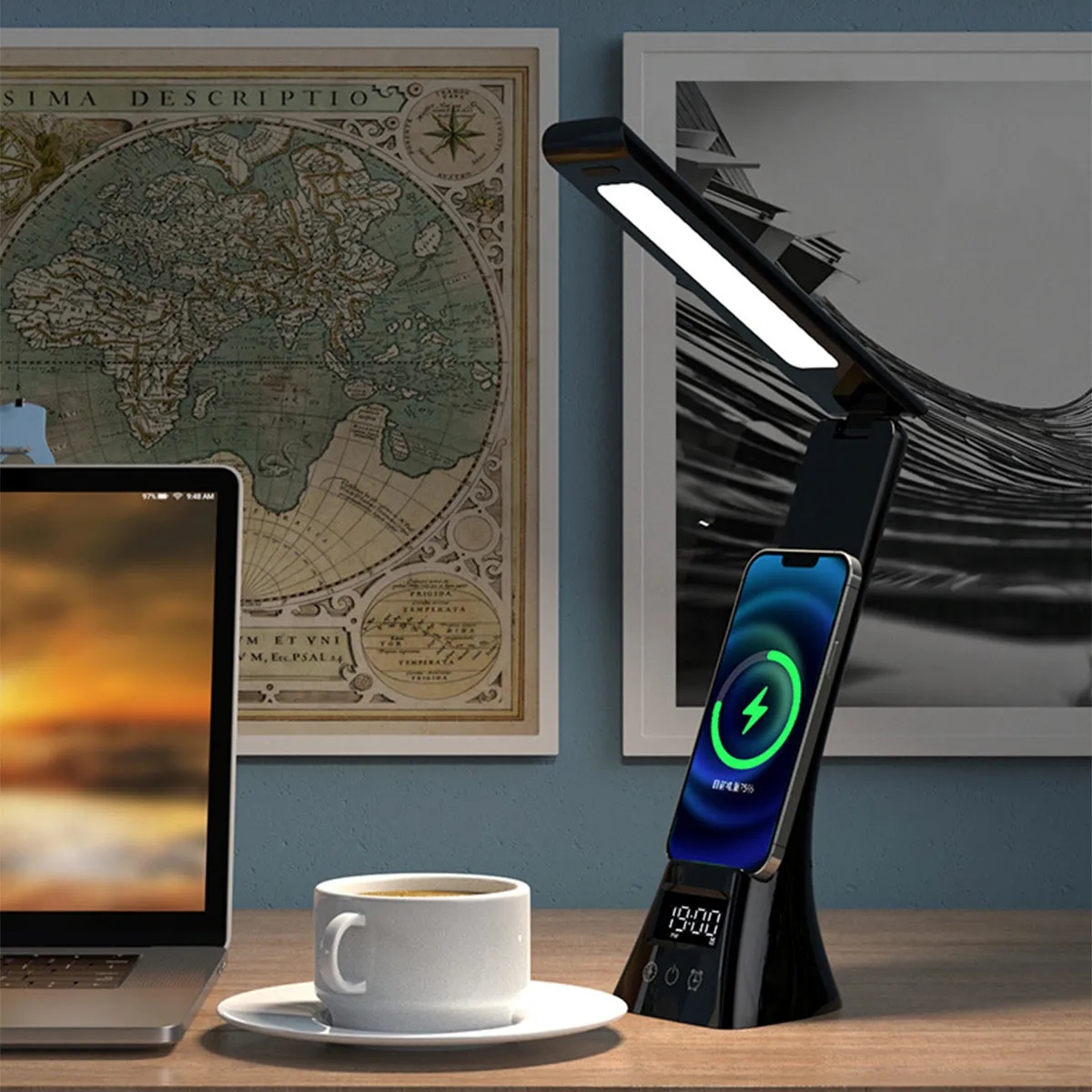 Foldable Smart LED Desk Lamp with Wireless Charger Digital C 3