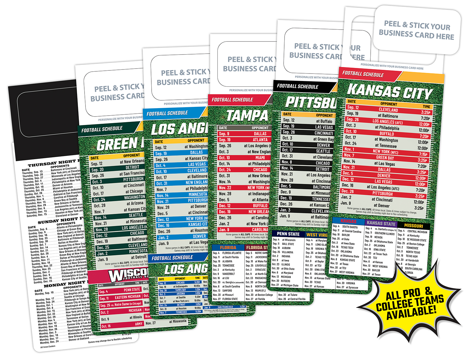 Pro Football Schedule Magnet - Peel and Stick Business Card (3.5x9) 3