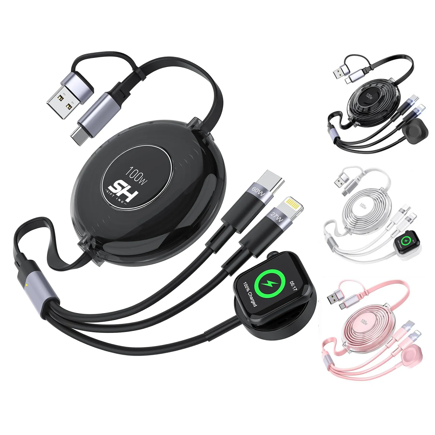 5 in 1 100W Multi Retractable Charging Cable 5