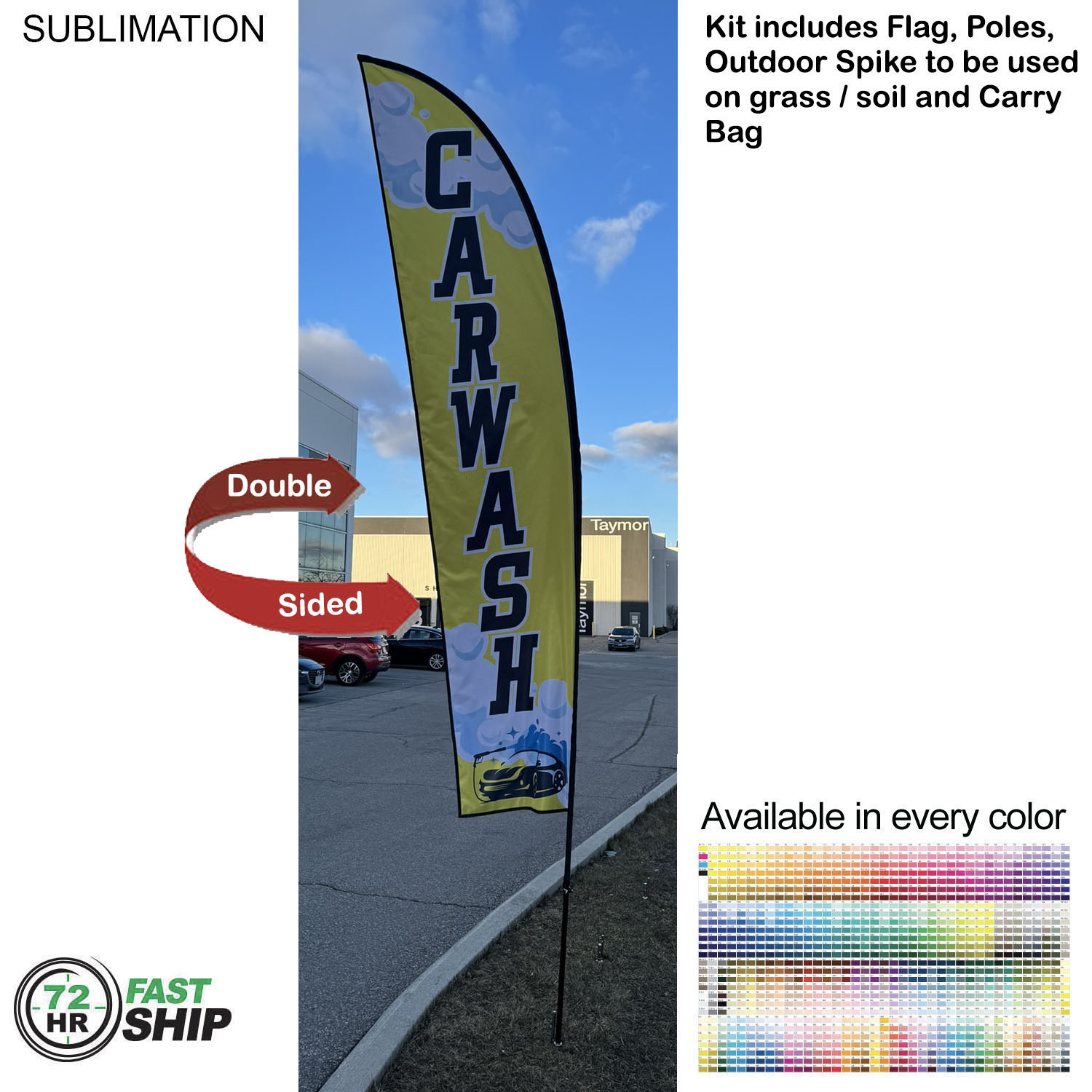 72 Hr Fast Ship - 13' Medium Feather Flag Kit, Full Color Graphics Double Sided, Spike and Bag. 9