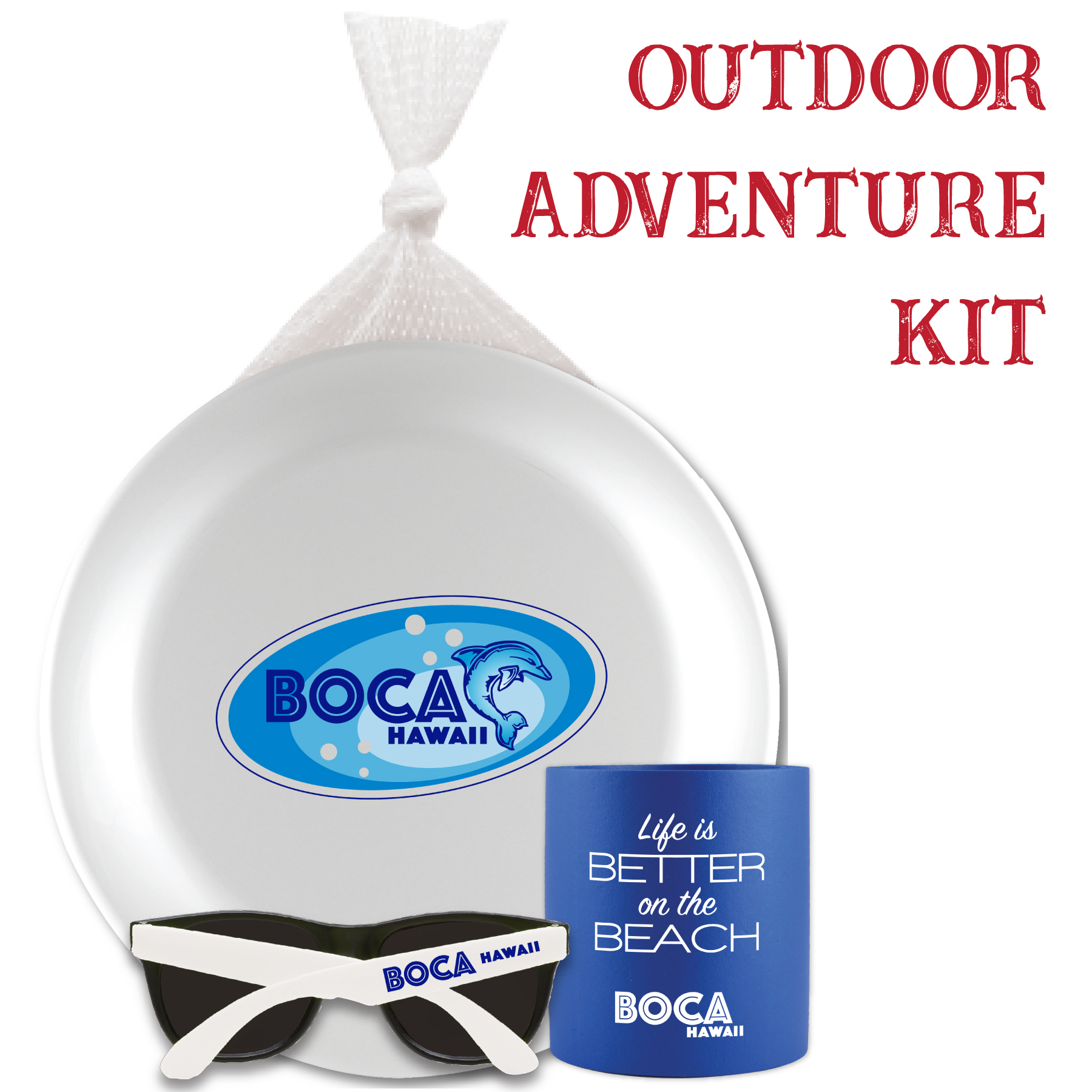 Outdoor Adventure Kit with 9.25" Flyer, Can Coolie and Sunglasses in a Mesh Bag 3