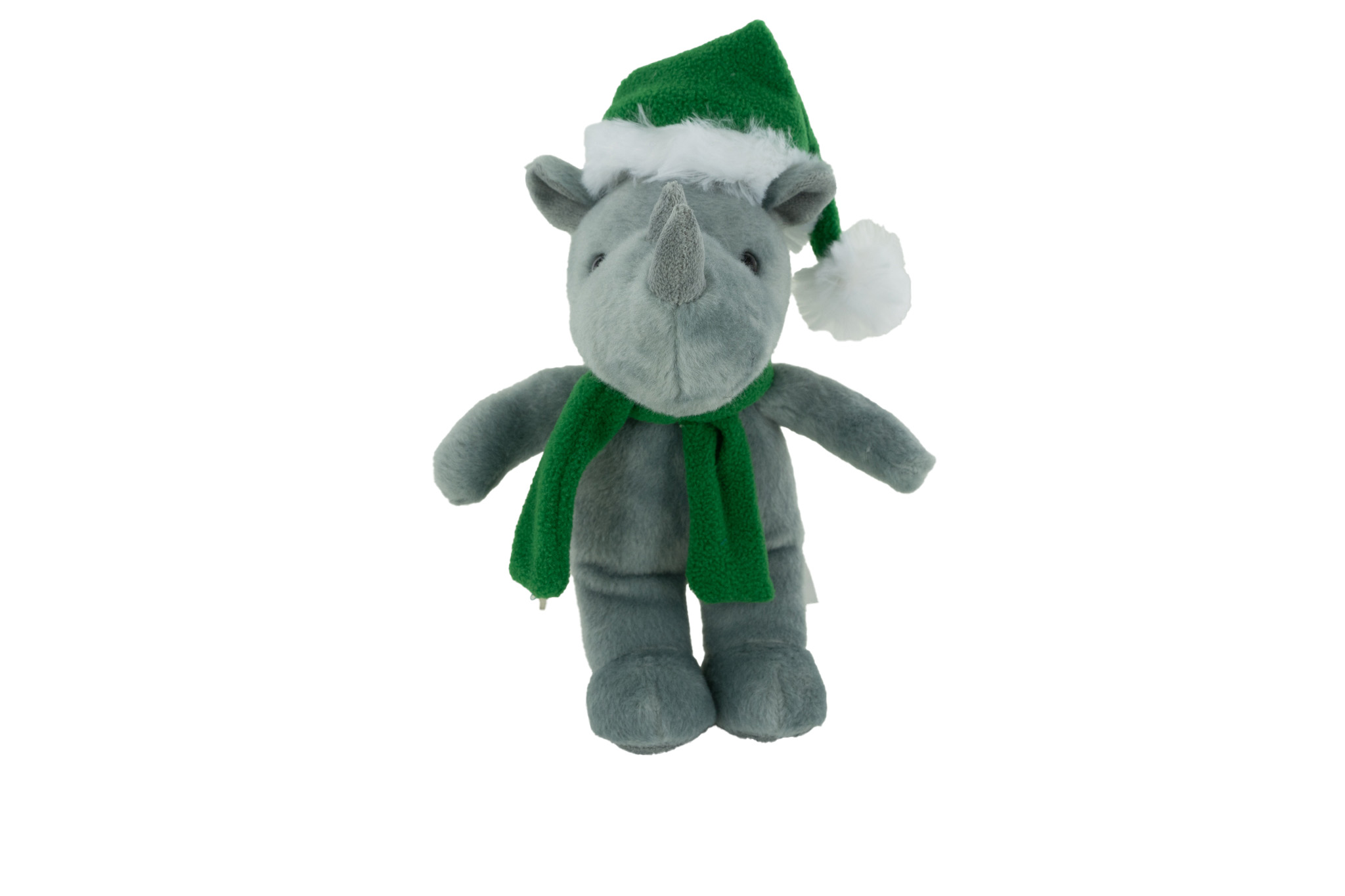 Plush Rhino with Christmas Hat & Scarf 1