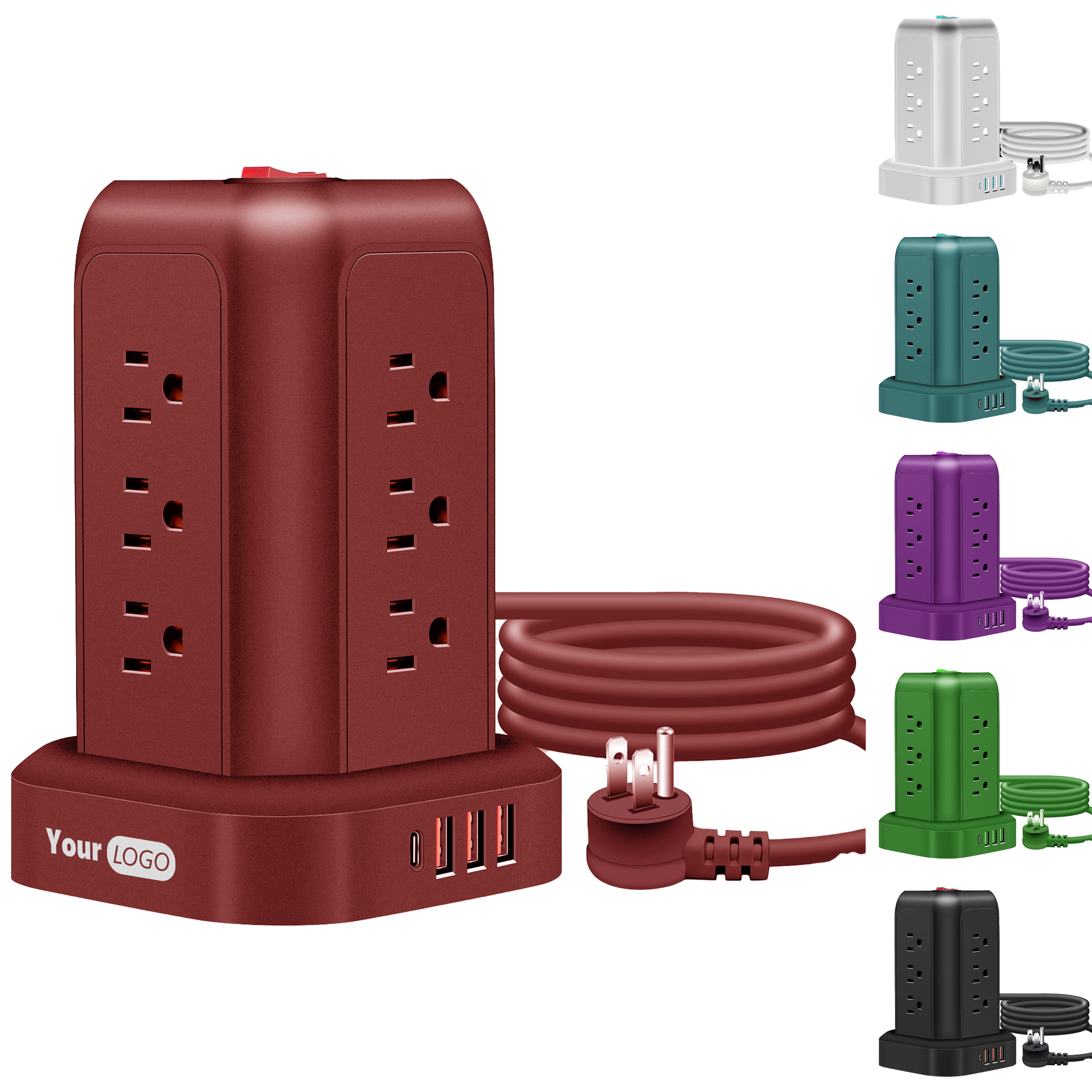 Plastic 360-Degree Multi-Outlet Tower Power Strip With Usb Charging 4