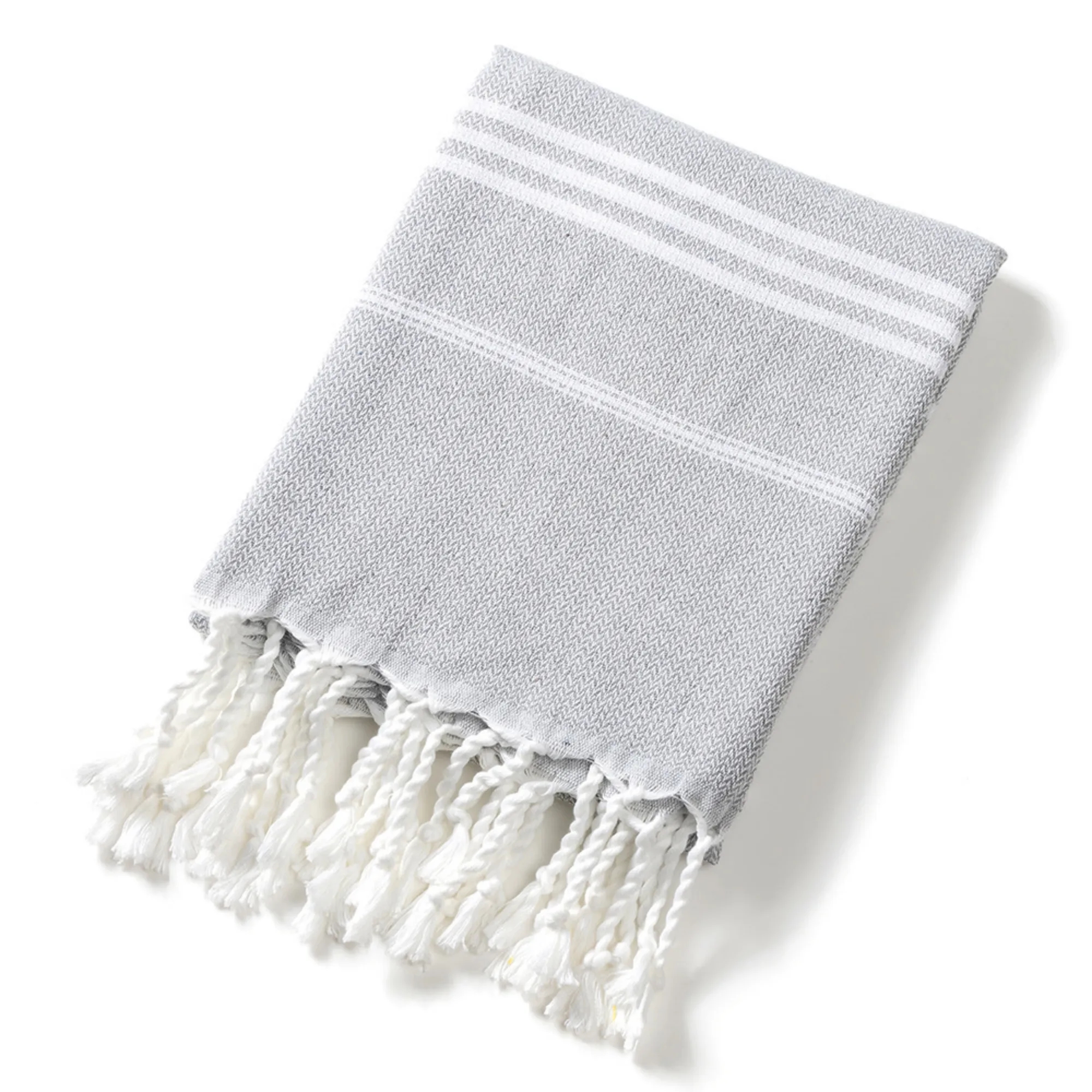 Oversized Poly-Cotton Fringed Jacquard Striped Bath Towel 15