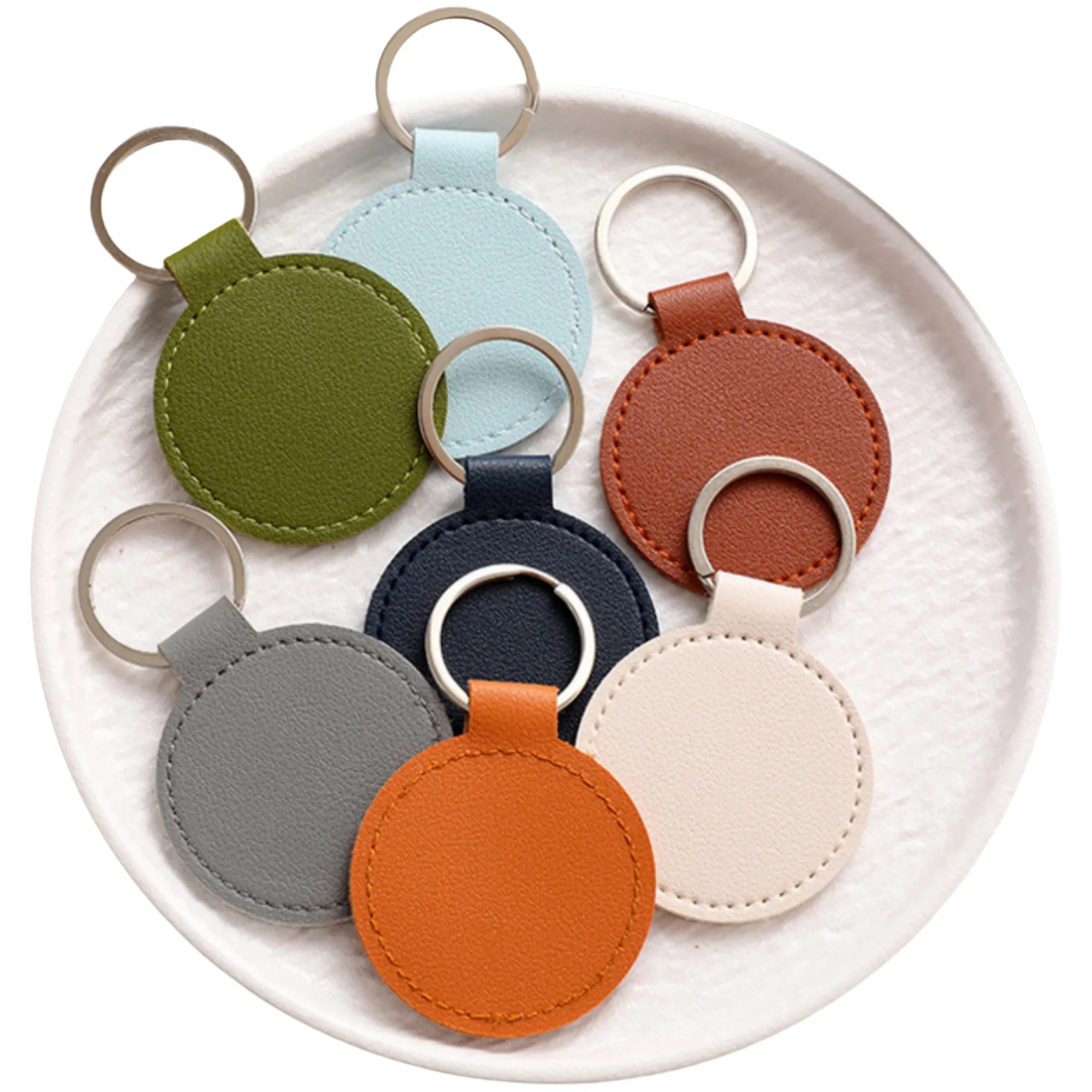 Custom Round PU Leather Keychain 3