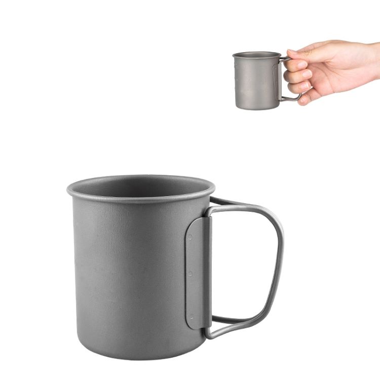 Camping hunting Outdoor travel portable 450ml Titanium cup mug with lid 3