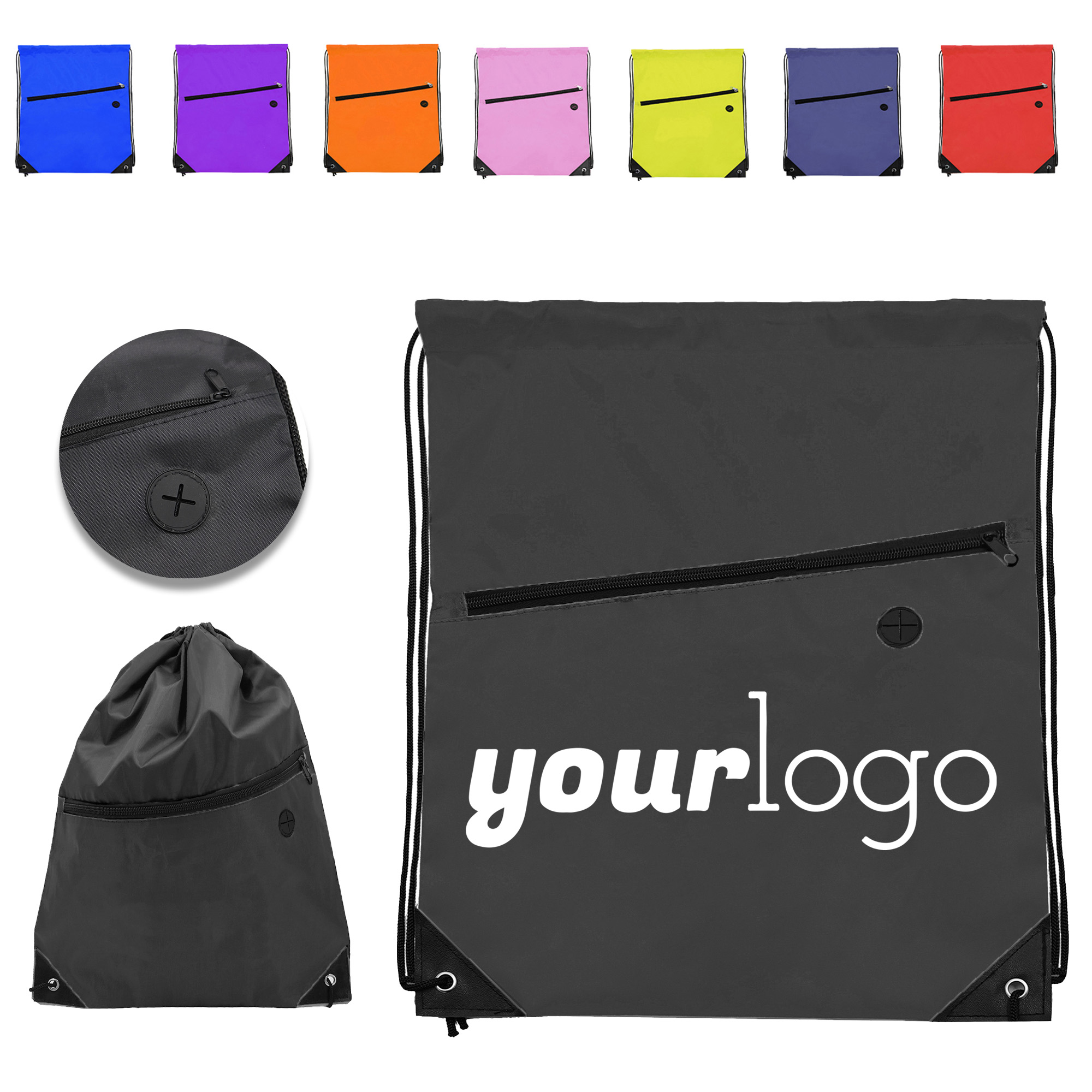 Multi-Purpose Drawstring Backpack with Front Zipper Pocket 3