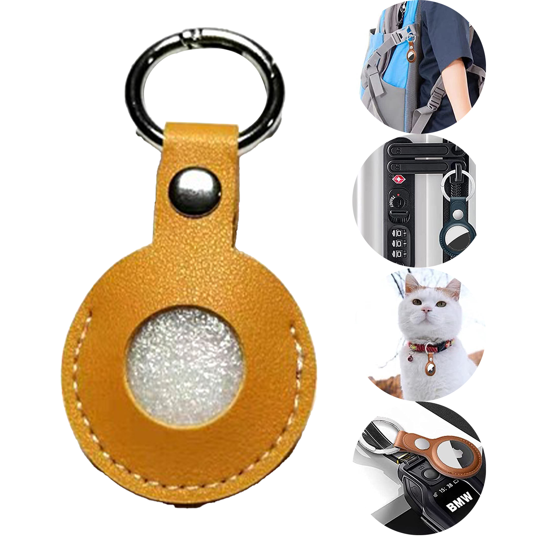 Protective Leather Case Tracker Cover with Airtag Key Ring 2