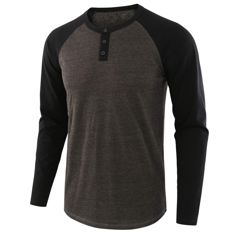 Mens Henley Long Sleeve T-Shirt Cotton Casual Shirt 6