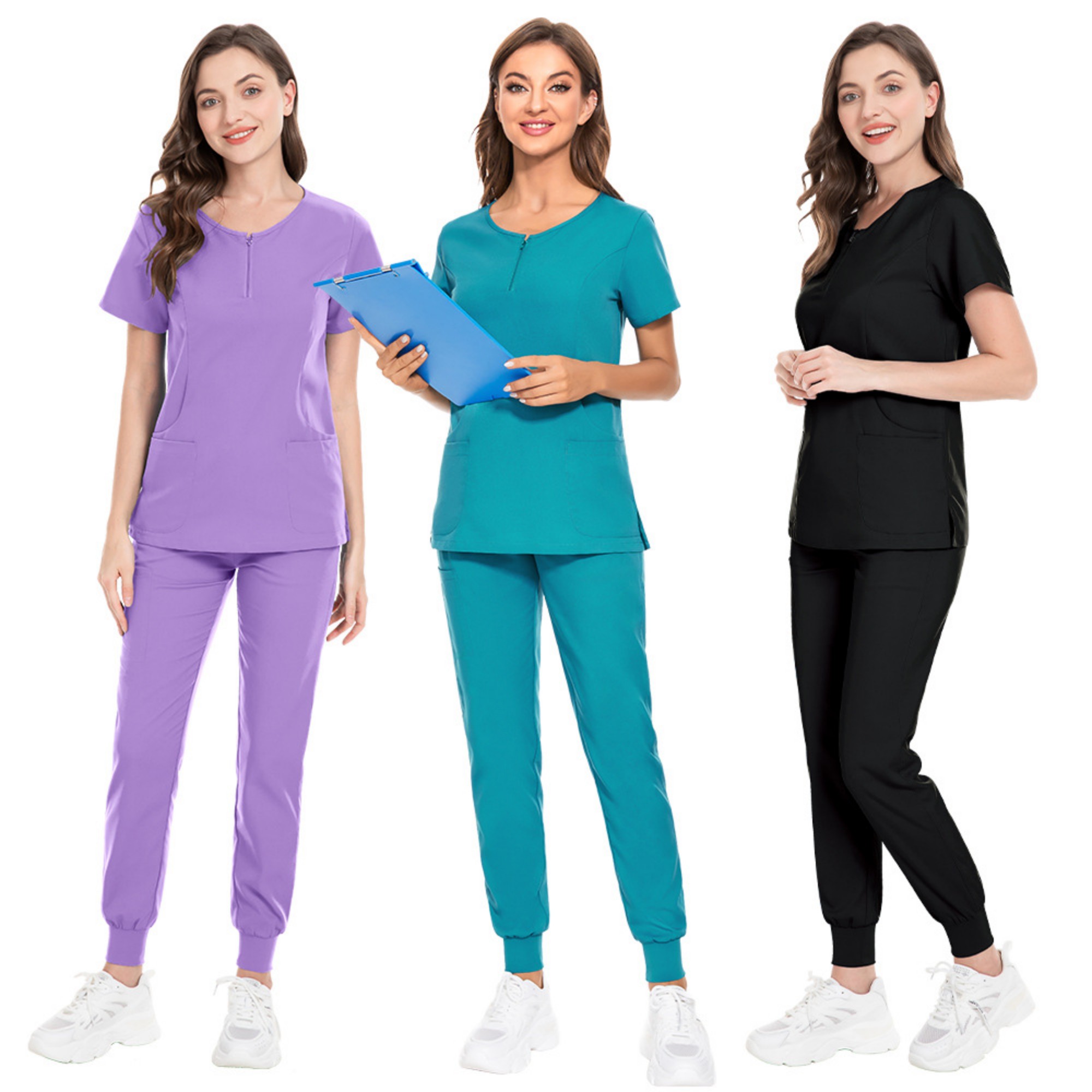 Notched V Neck Scrubs Set For Women 2