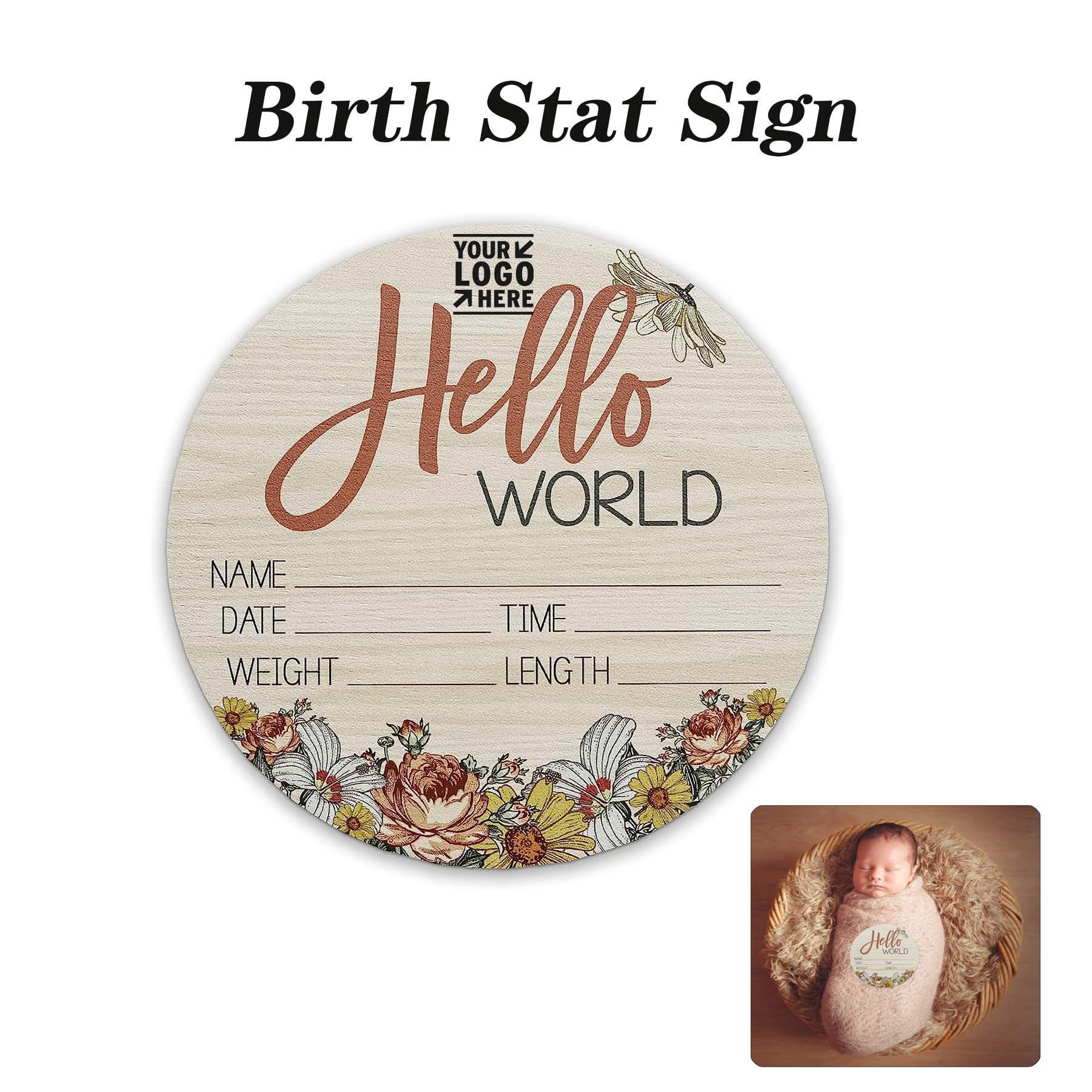 6 Inch Birch Wood Floral Design Newborn Baby Birth Stat Sign New Mom Gift 2
