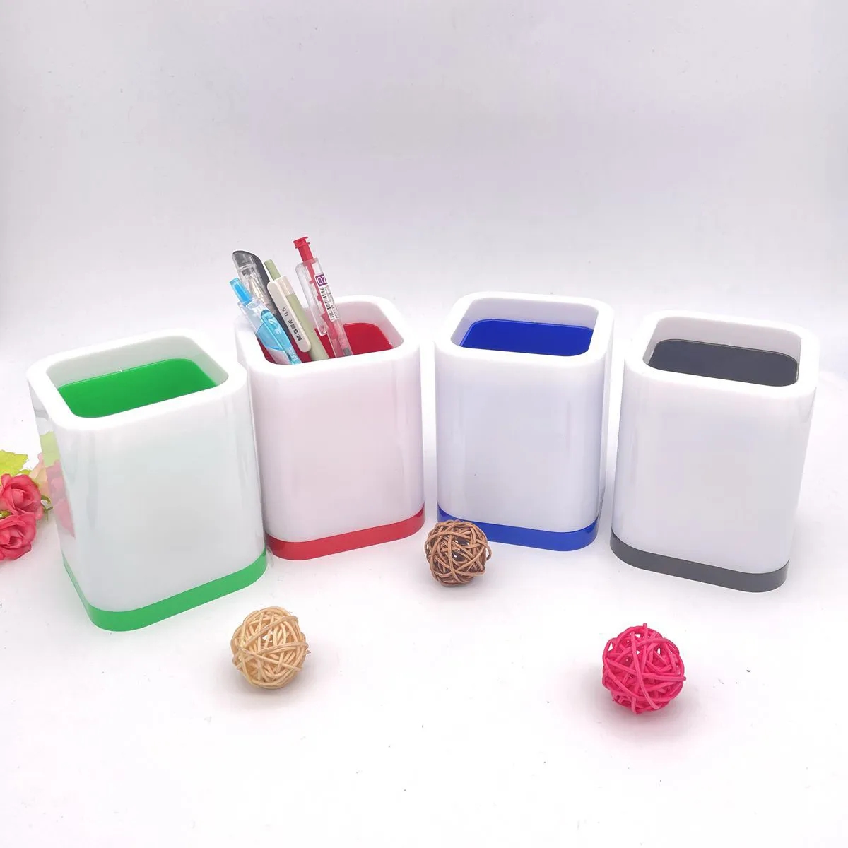 Plastic Pen Holder Storage Box Student Desktop Office 5
