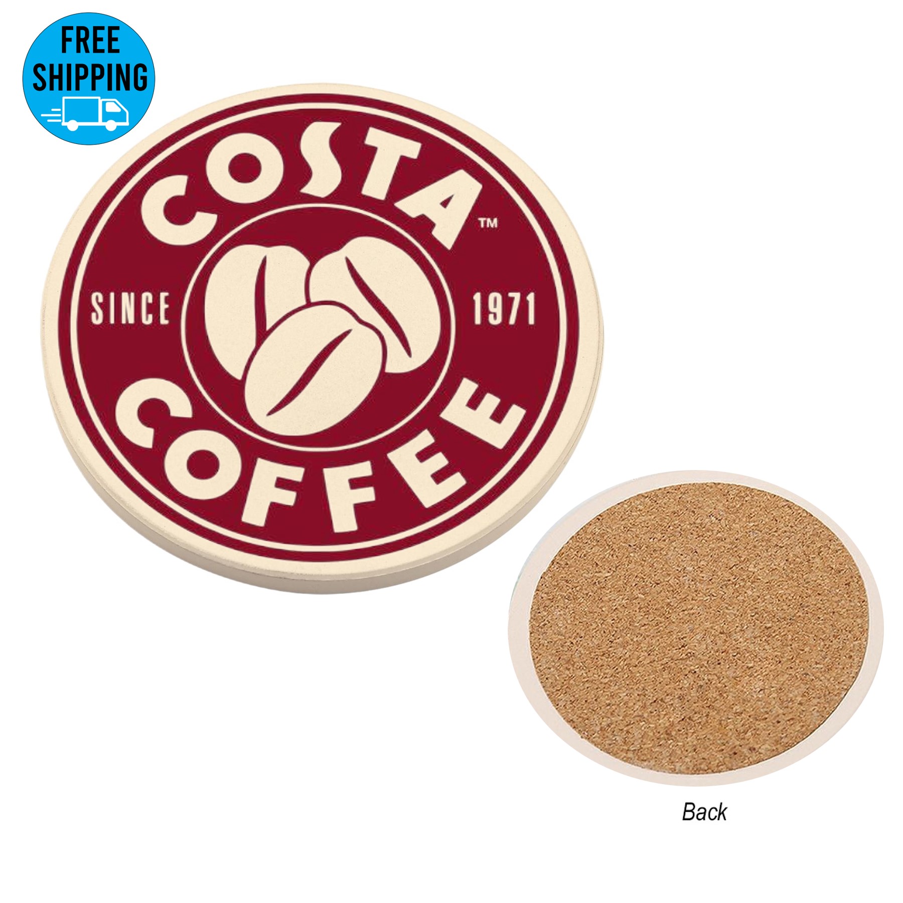 Round Absorbent Coaster With Cork Back 1