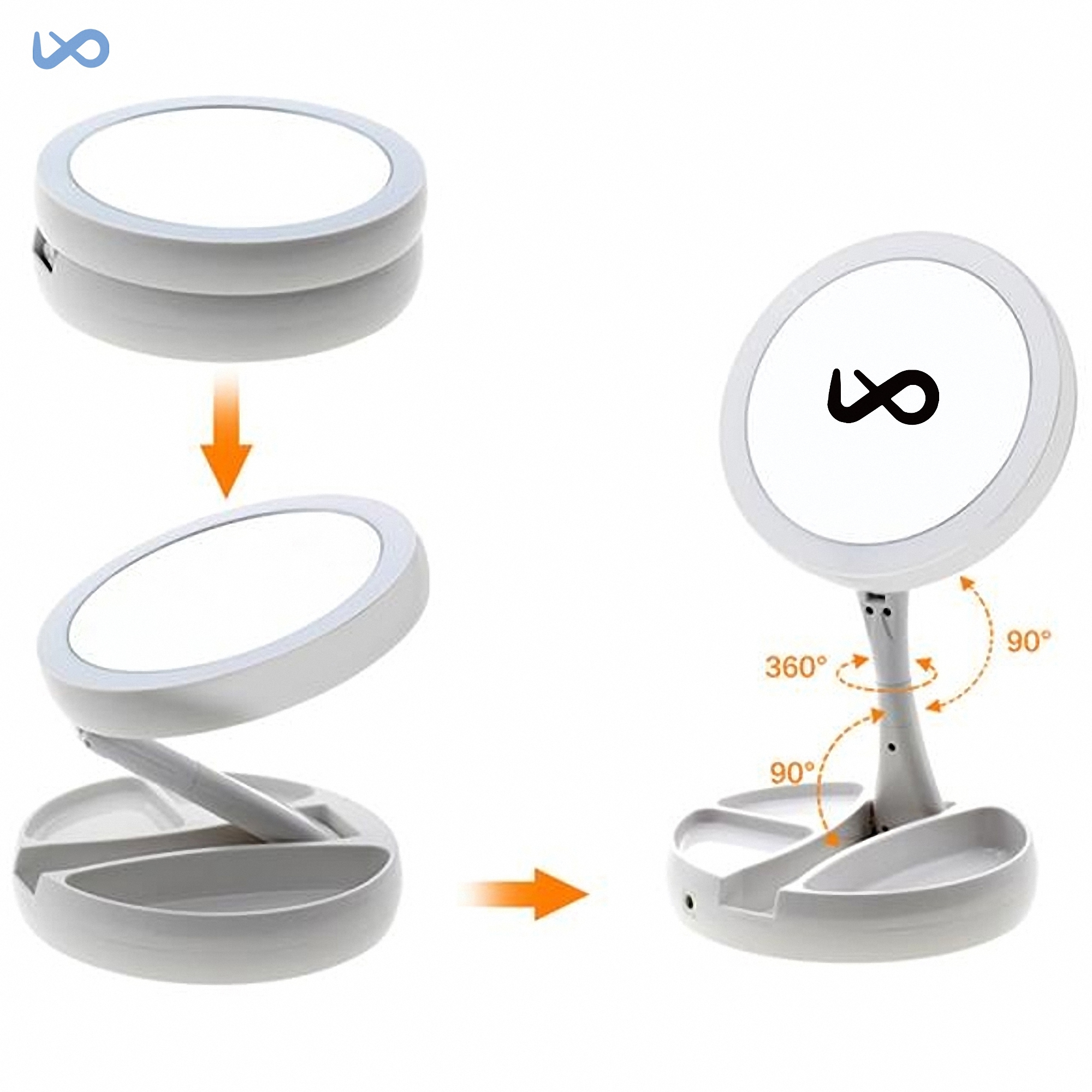 LED Lighted Foldable Double-Sided Mirror 4