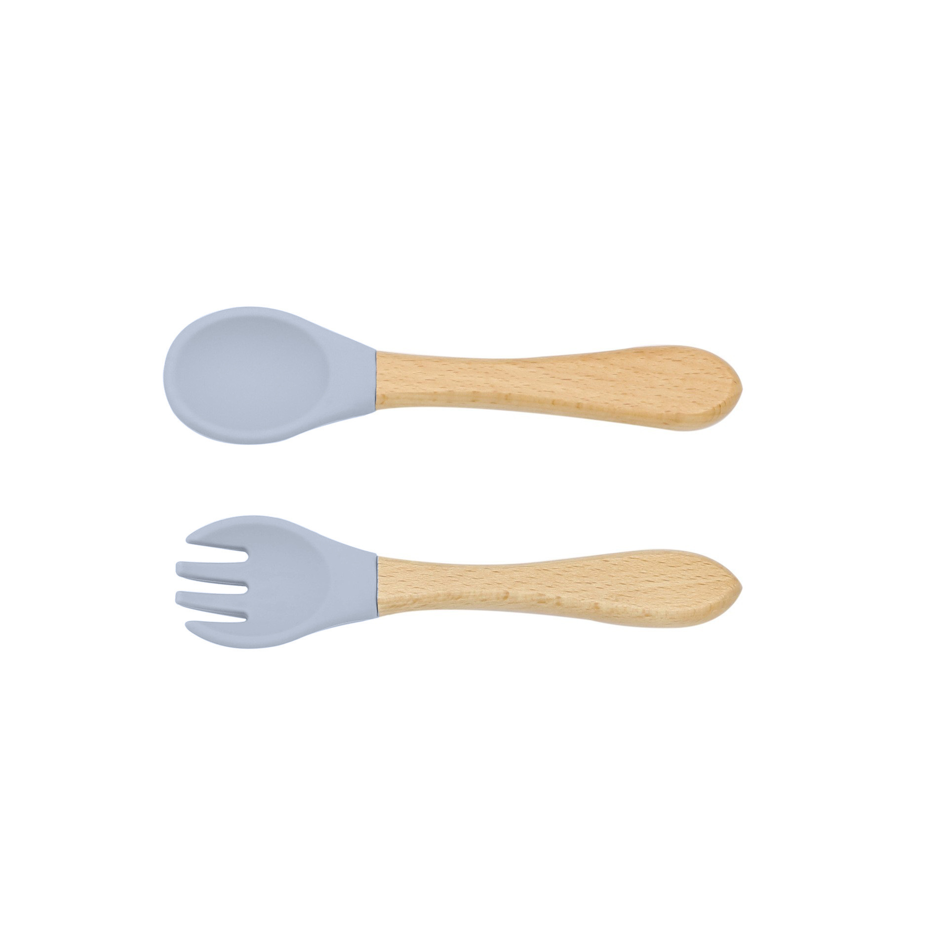Baby Feeding Wooden Handle Silicone Fork & Spoon Set 4