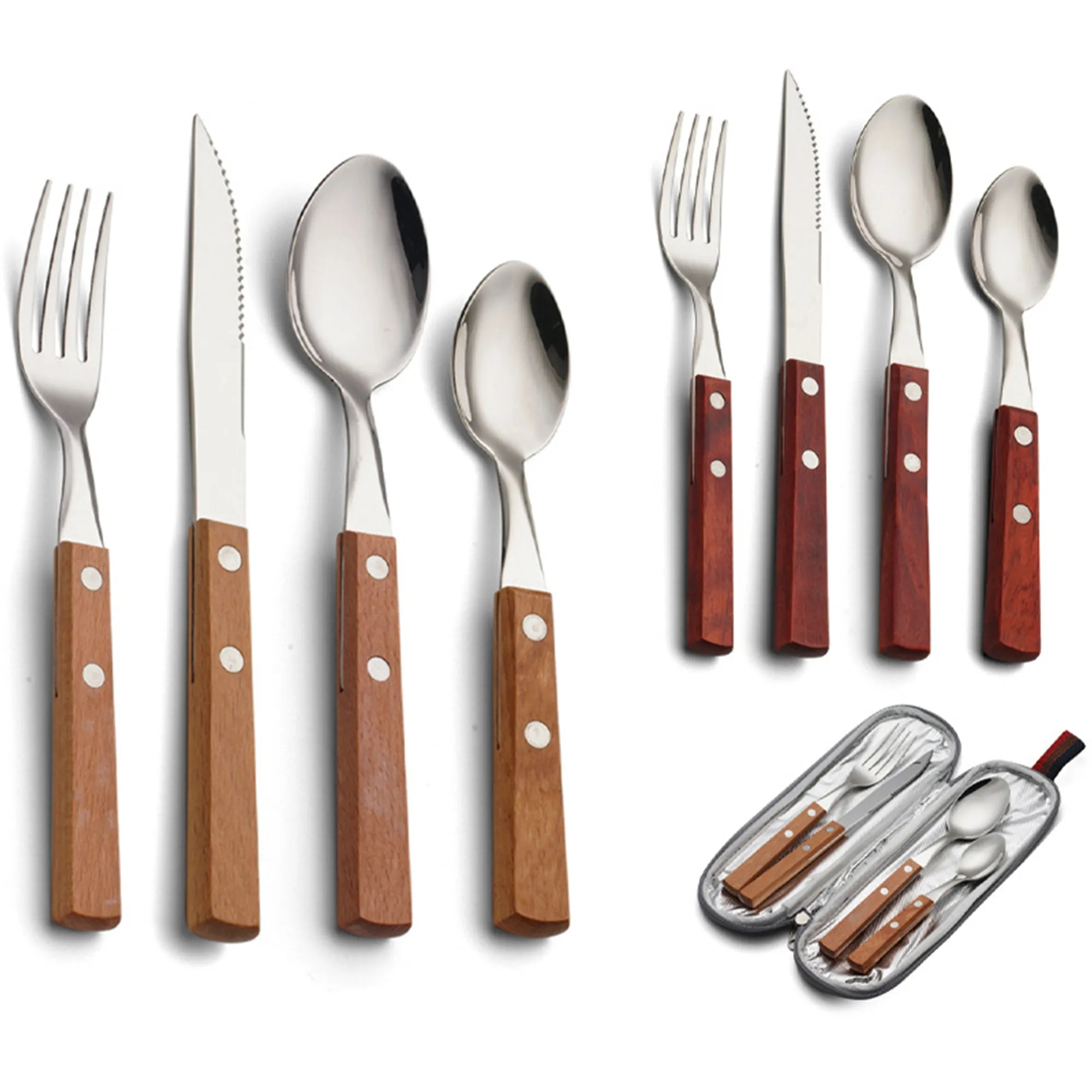 Stainless Steel Flatware Set Cutlery W/Wooden Handle 3