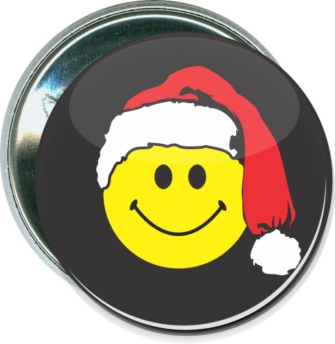 Smiley face with Santa hat, Holiday Christmas Button 1