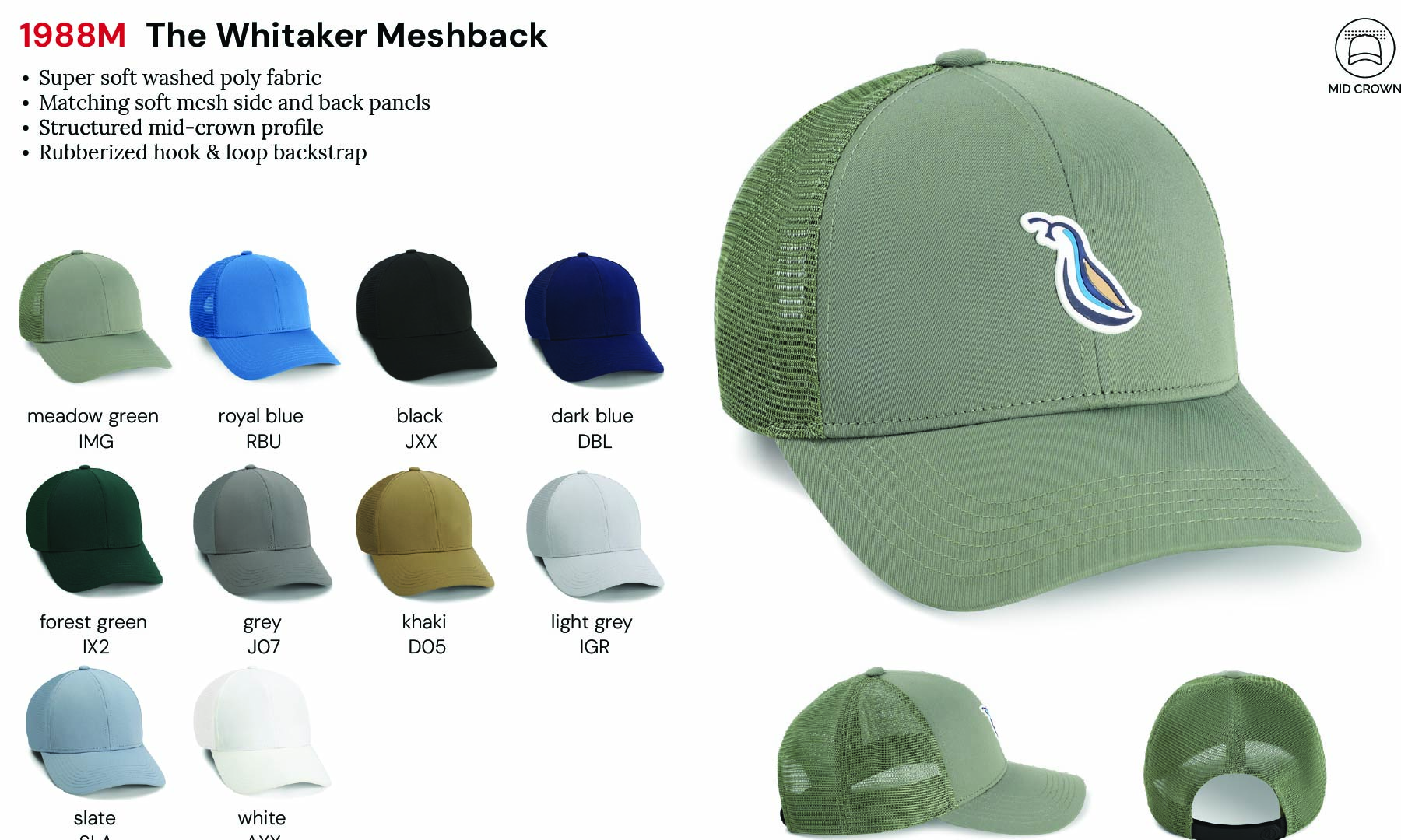 Imperial 1988M 6-Panel The Whitaker Mesh Back Poly Cap w/ Leatherette Patches or Embroidery 22
