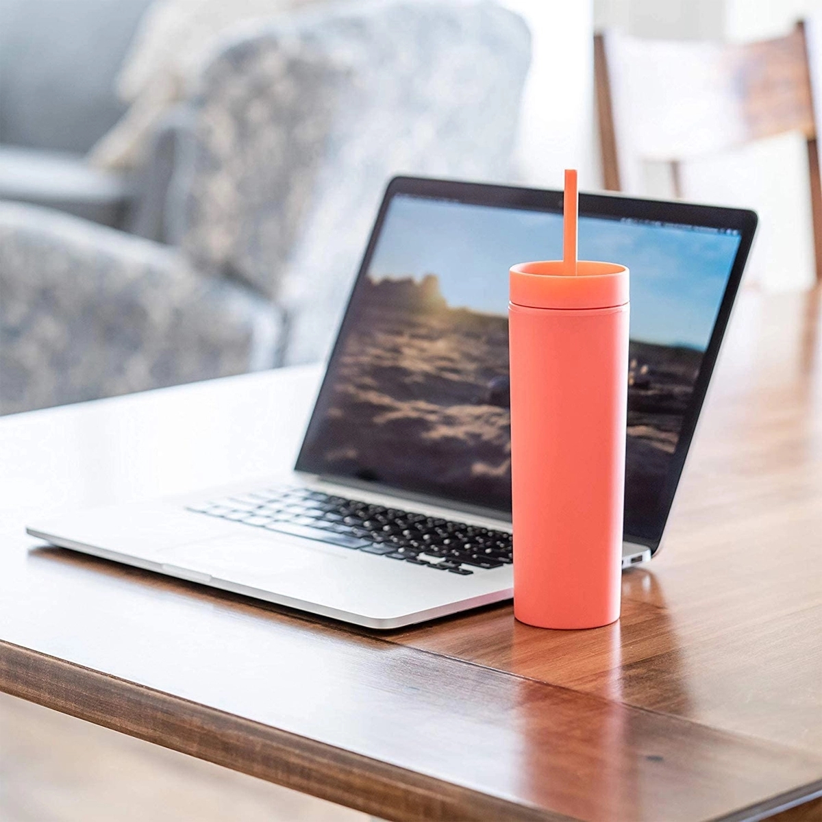 16 Oz.Skinny Tumbler With Straws 4