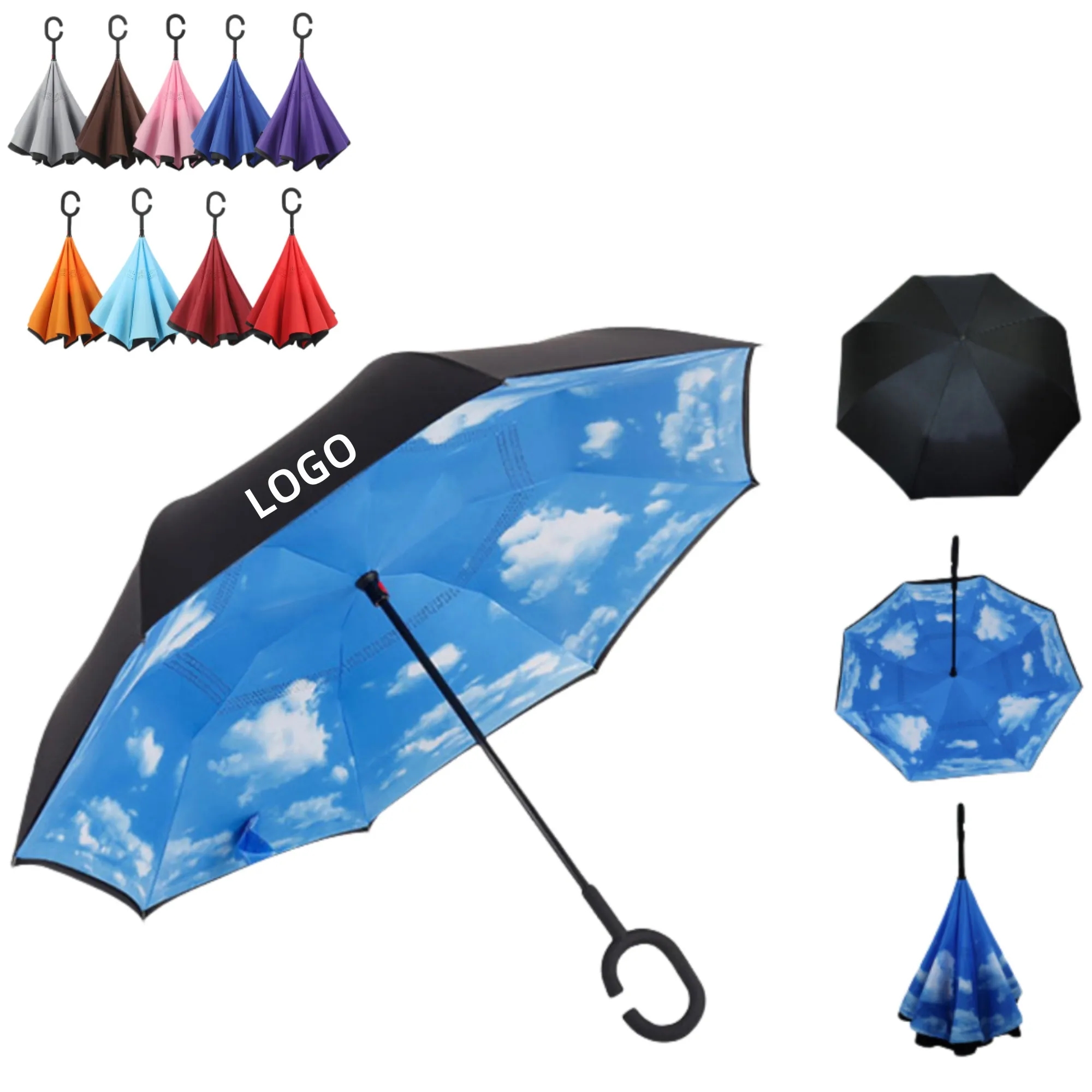 Large Double Canopy Windproof  Reverse Umbrella 4