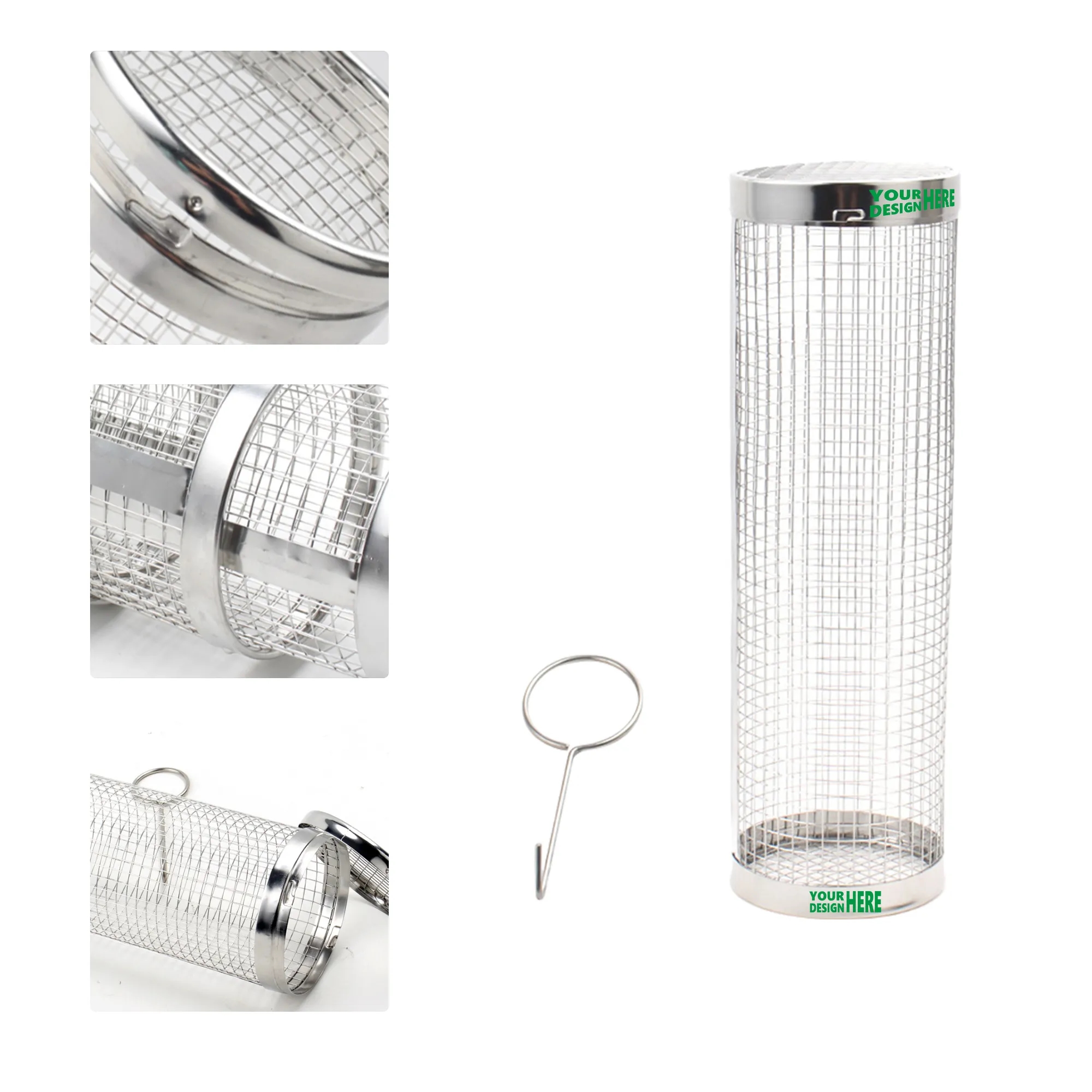 MOQ50 Outdoor Rolling BBQ Basket 304 Stainless Steel