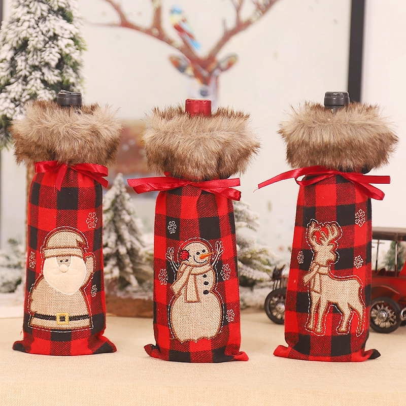 Christmas Red Plaid Wine Bottle Cover 5