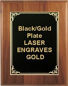 6" x 8" Cherry Finish Plaque with a Black/Gold Aluminum High Relief Plate 2