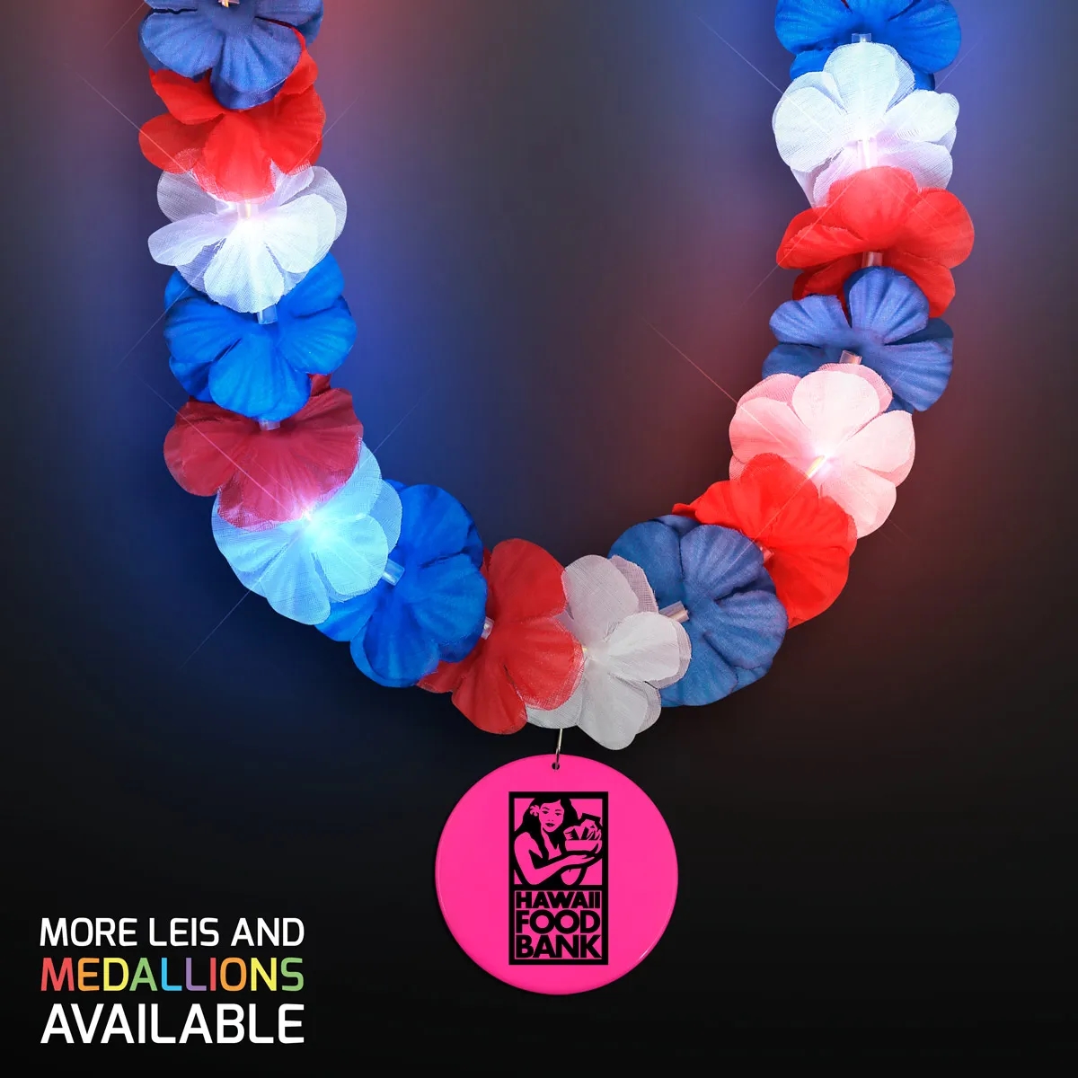 Red, White & Blue LED Hawaiian Lei with Medallion 9