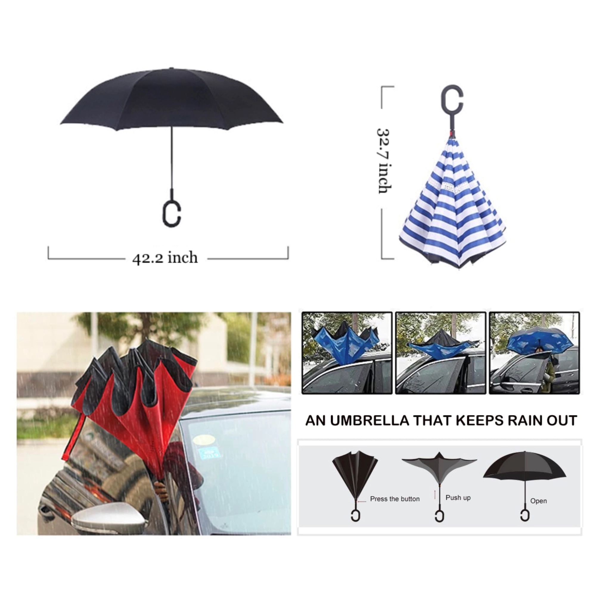 Reverse Folding Umbrella with C-shaped handle 2