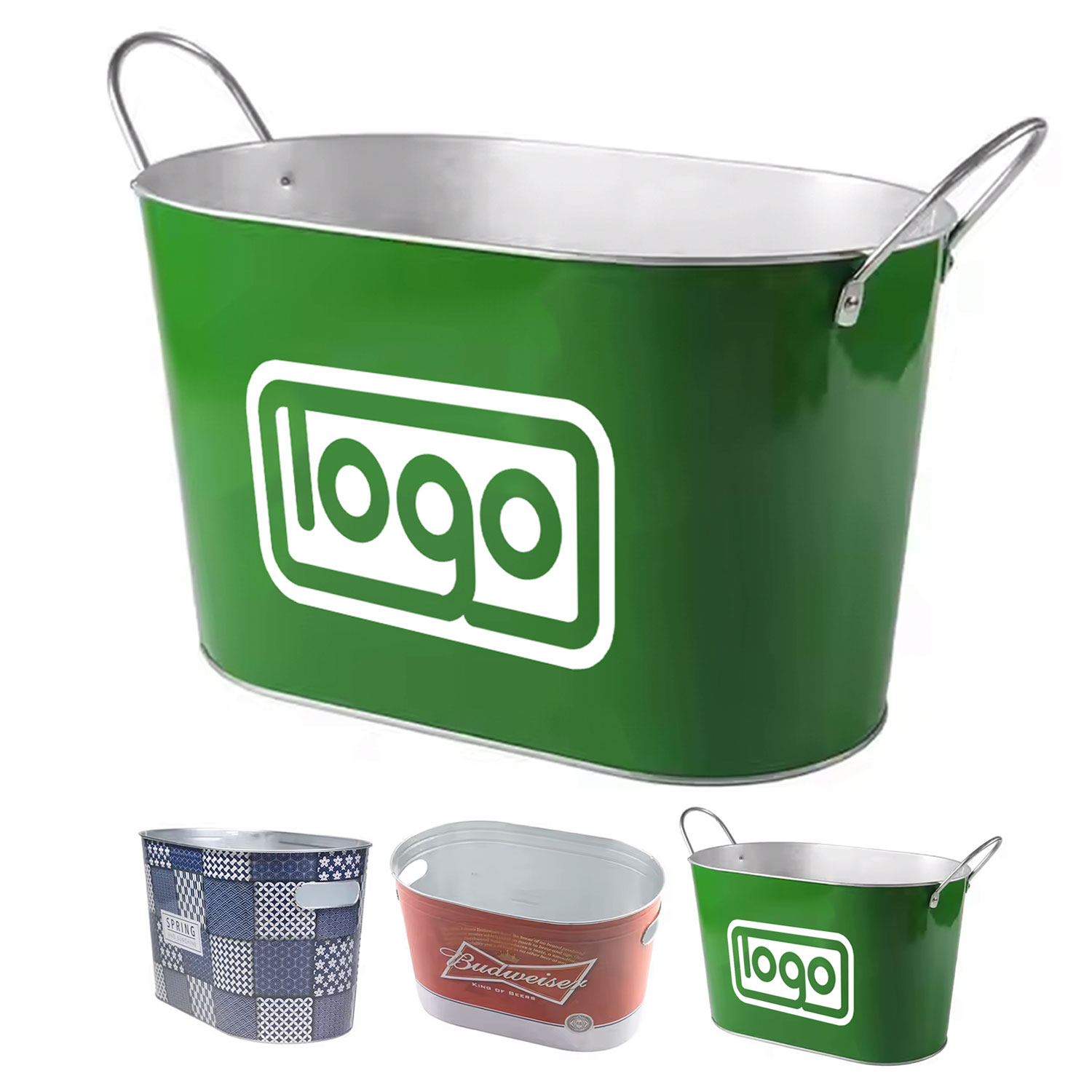 15L Oval Metal Ice Bucket w/ Handle 2