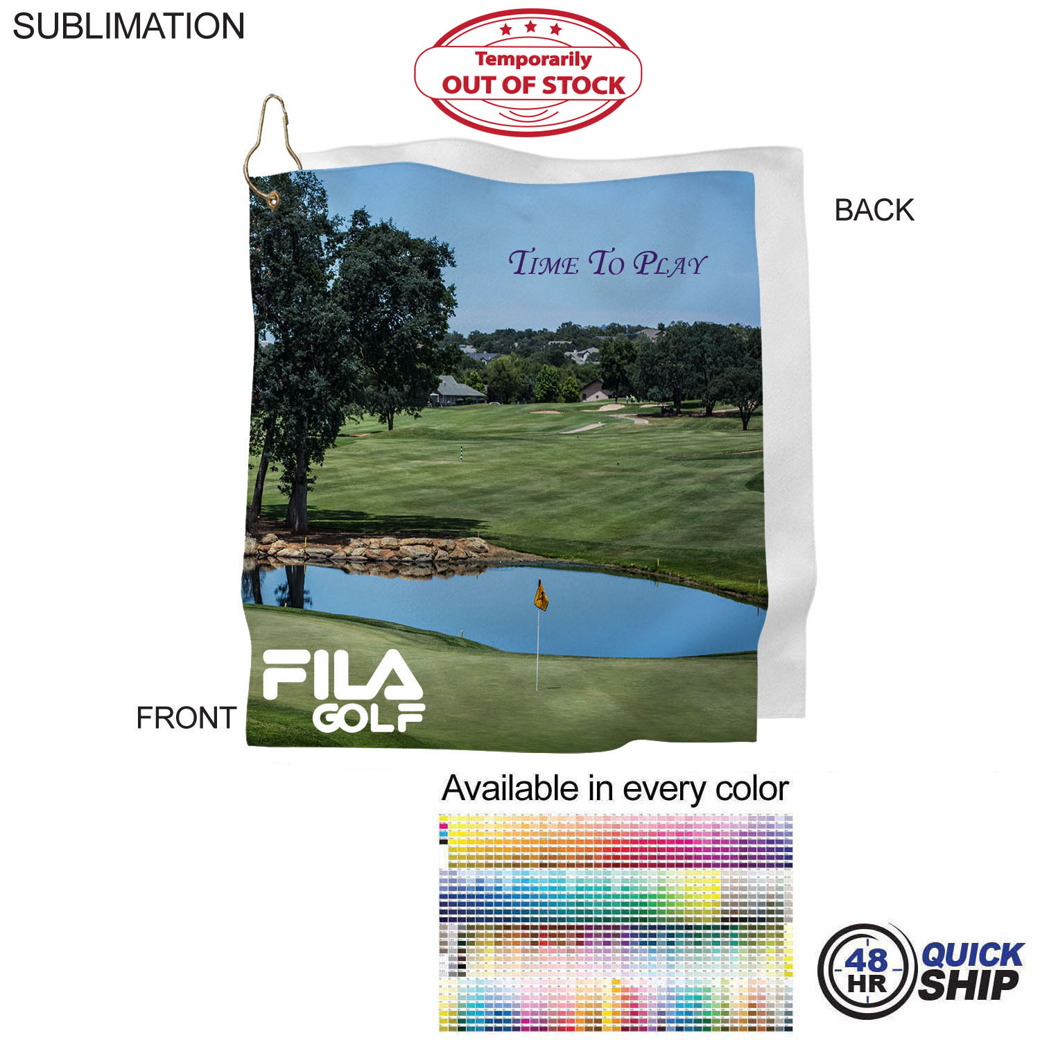 48Hr Quick Ship - Microfiber Suede Shammy Golf Towel, Finished size 15x15, Sublimated 4