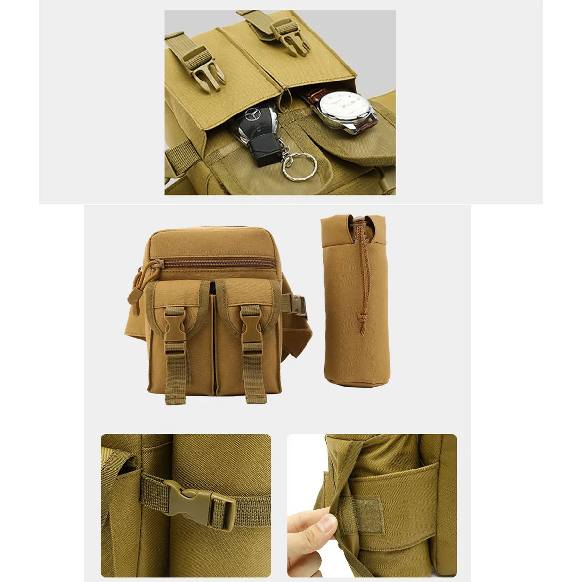 Tactical Waist Pouch Fanny Pack W/ Water Bottle Holder 7