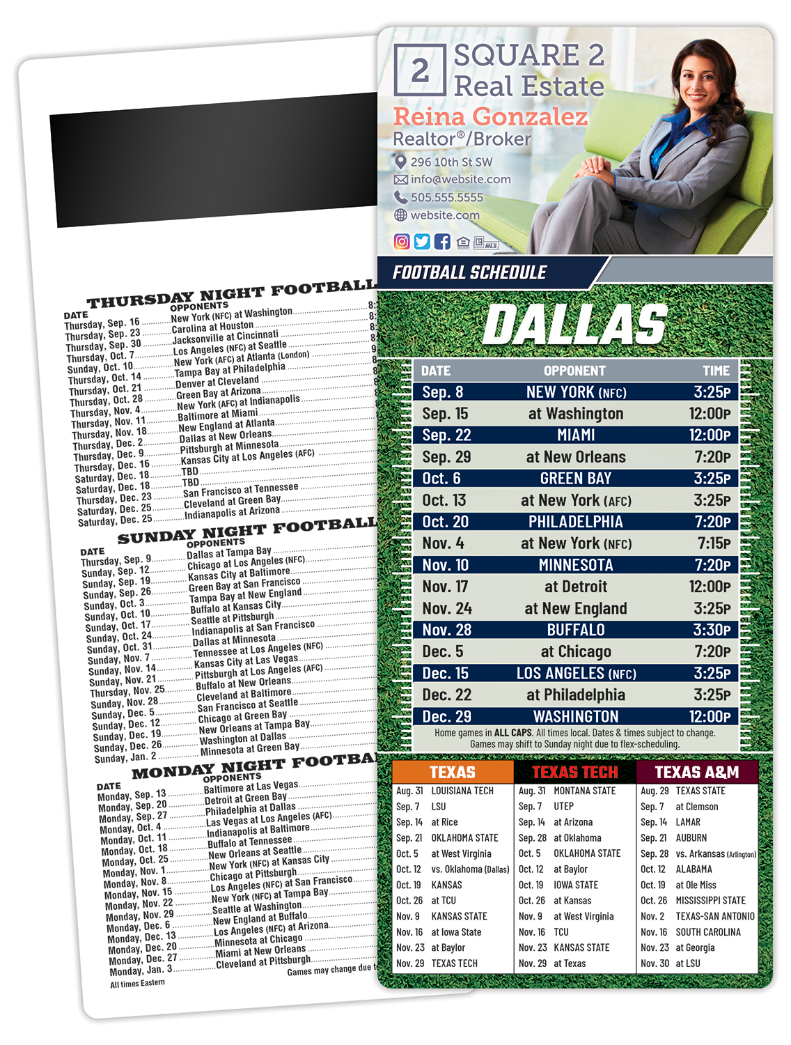 Football Schedule Laminated Card/Postcard with Magnet Strip 3.5x8.5 - 14 pt. 1