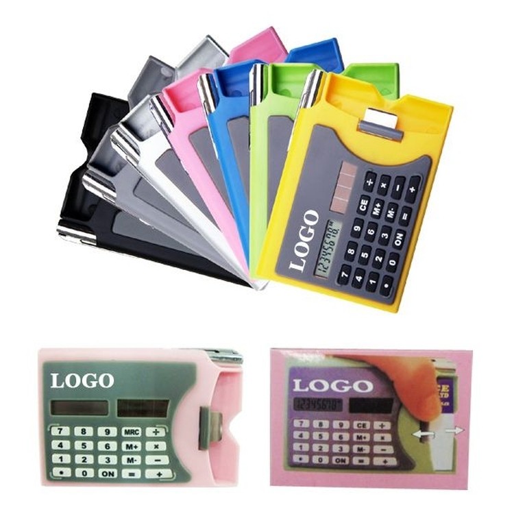 Card Case Multifunction Solar Pocket-Calculator with Pen, custom calculator with logo imprint 2