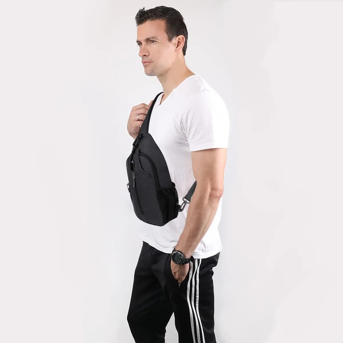 Anti-Theft Crossbody Sling Bag W/ Earphone Port Mash Pockets 1
