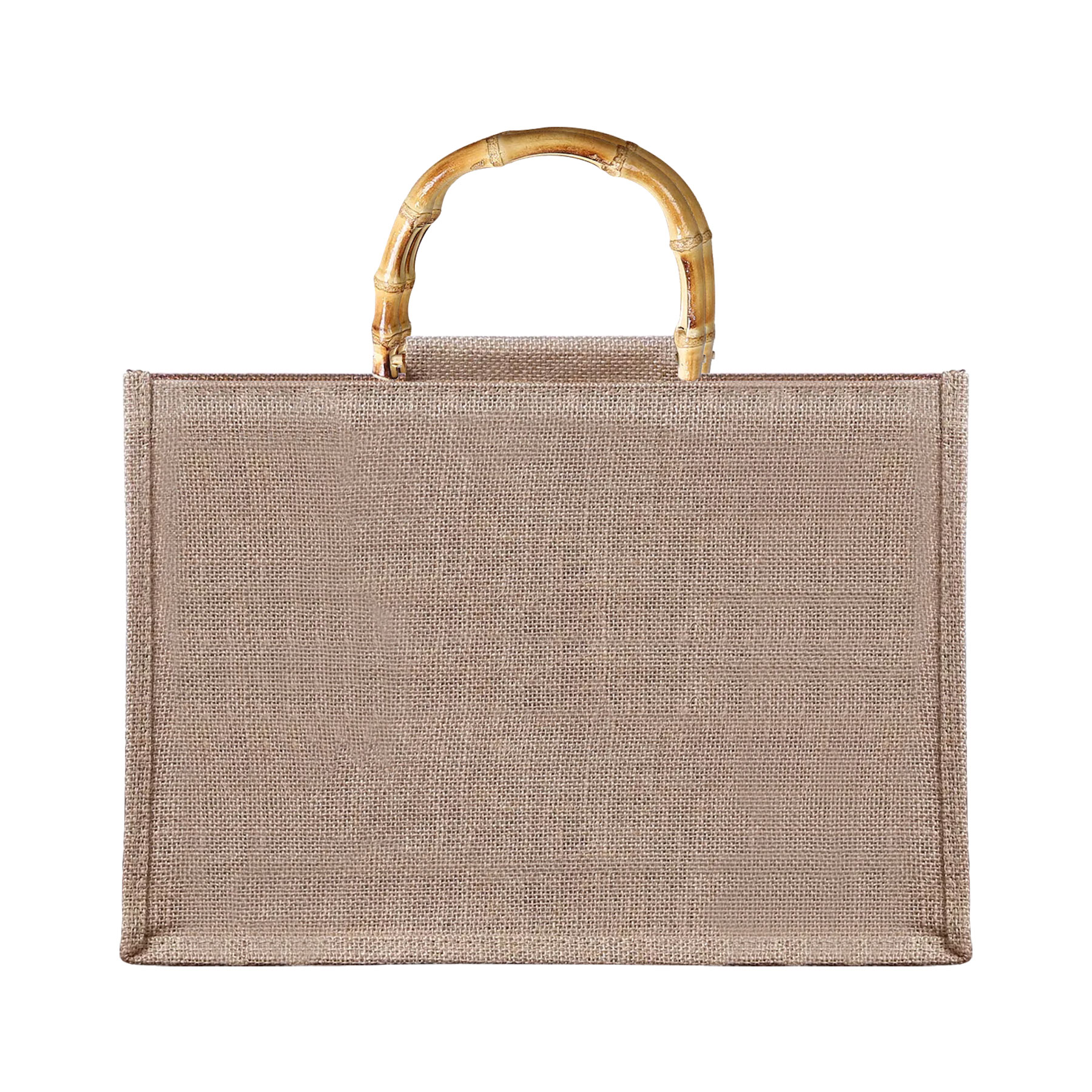 Jute Gift Tote Bag With Bamboo Handle, custom tote bag with logo imprint 3