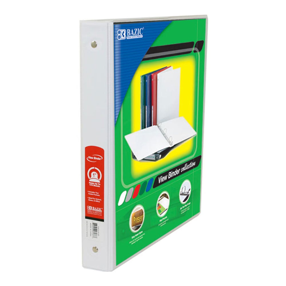 1" 3 Ring View Binders - White 2 Pockets 1