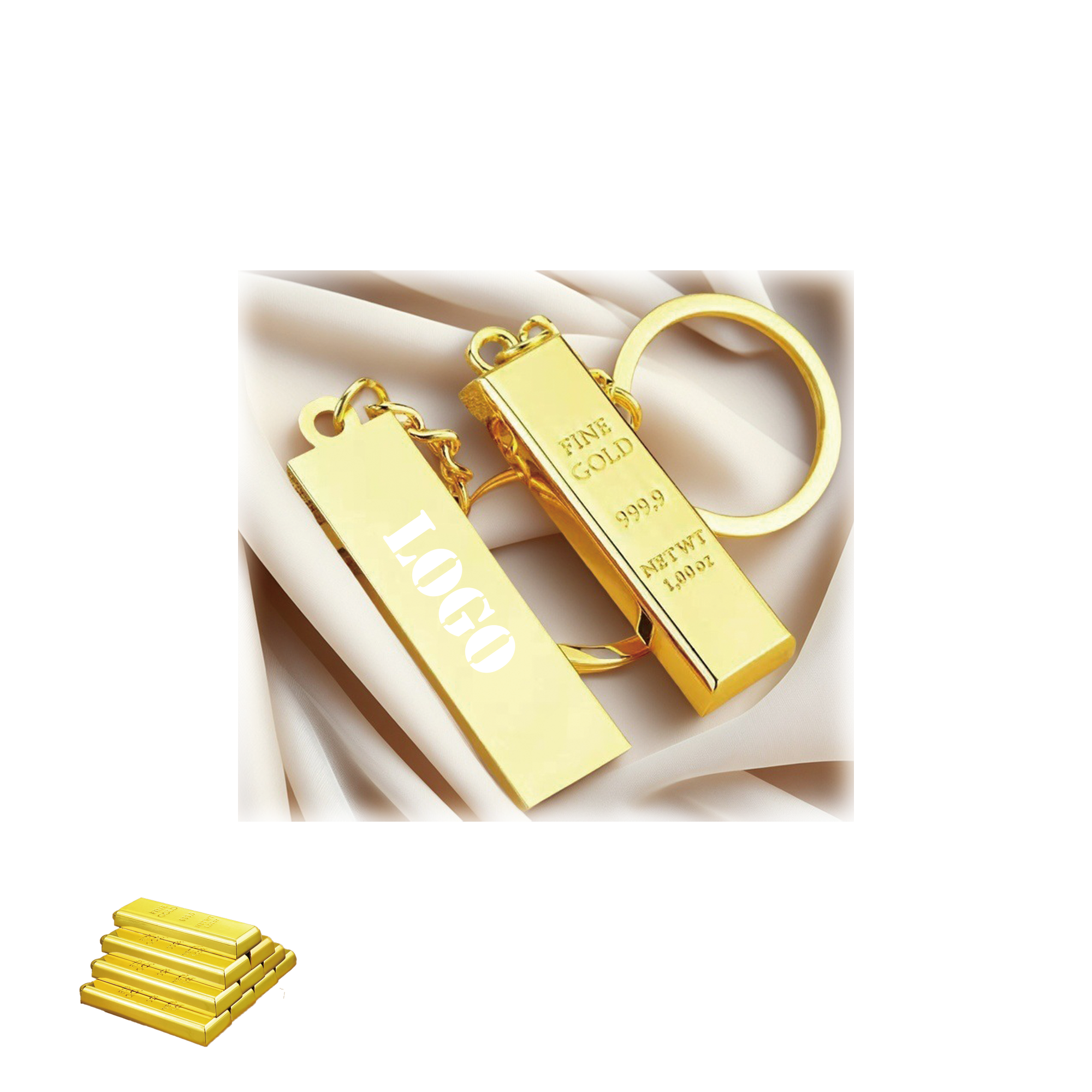 Custom Miniature Gold Bar Shaped Keychain 1