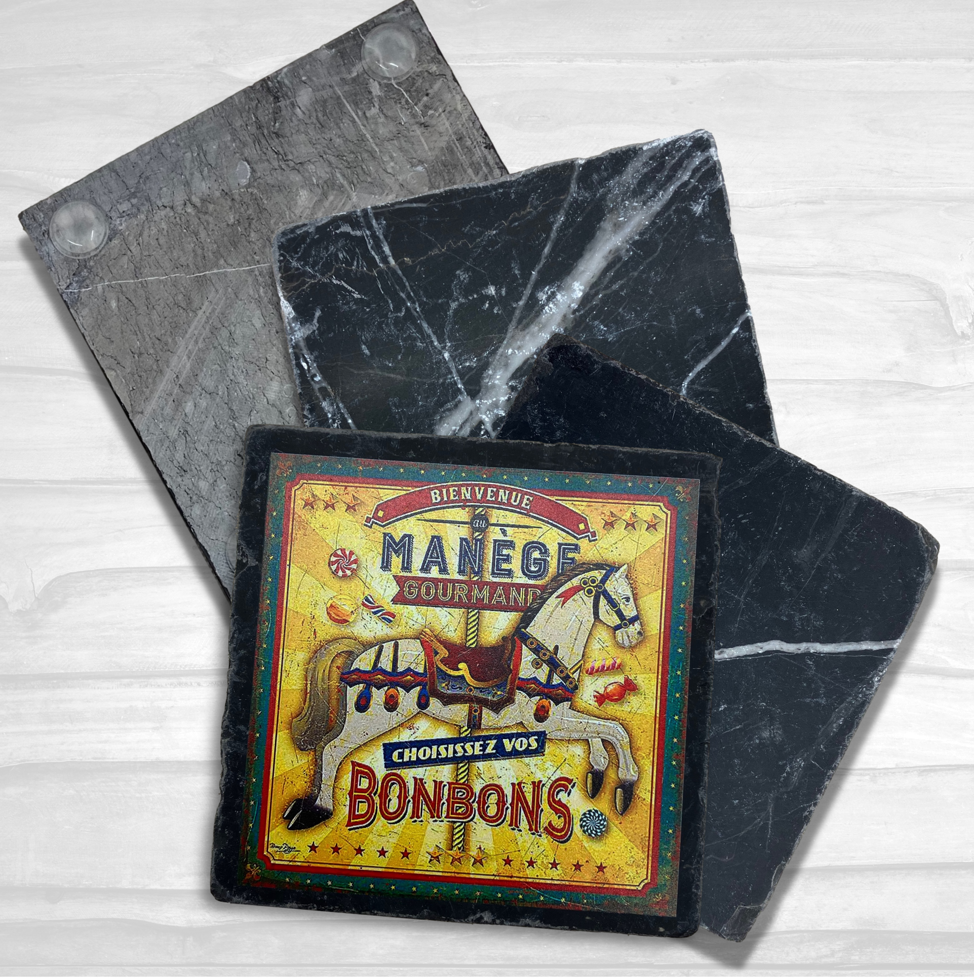 Square Coaster Black Tumbled Marble 2