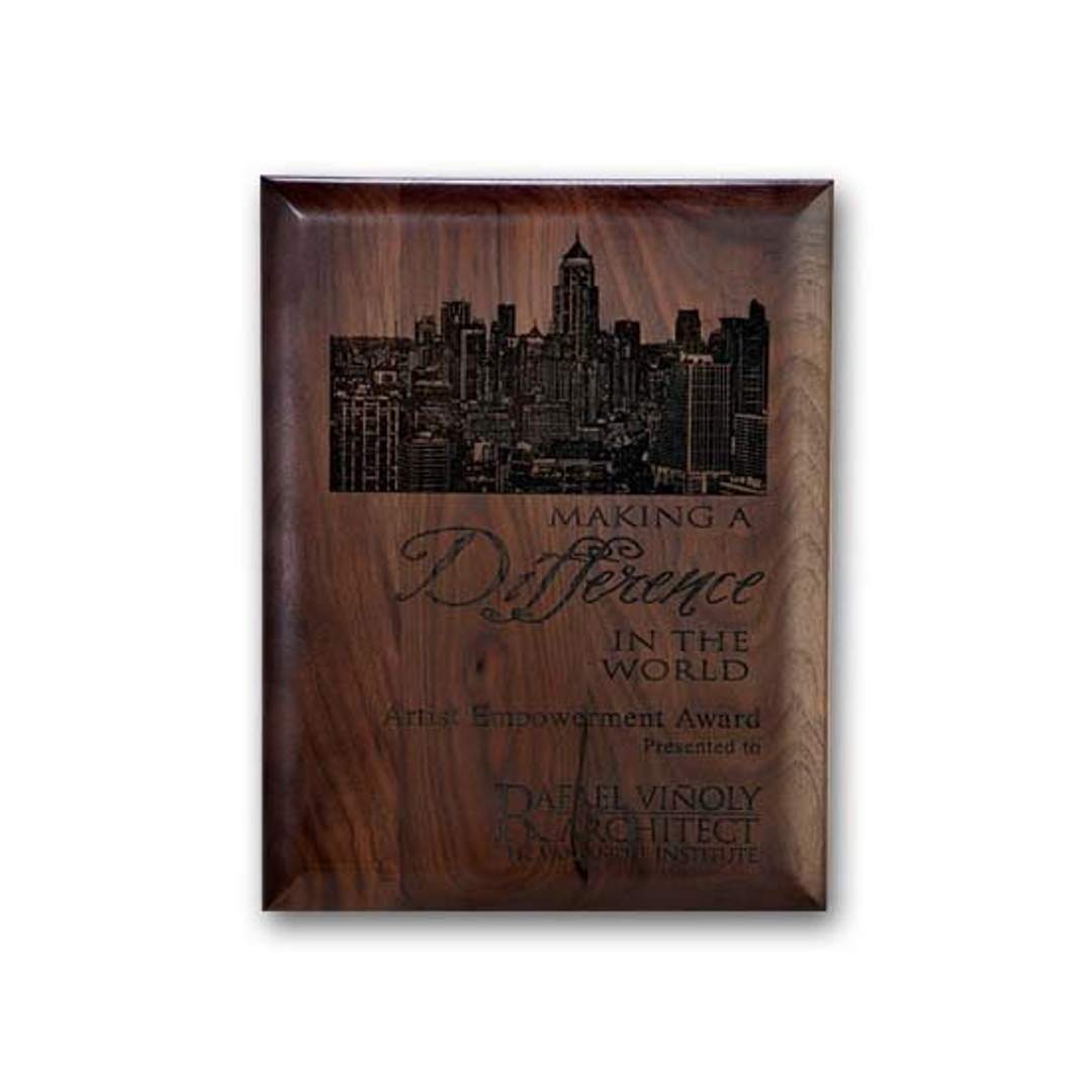 Laser Engraved Plaq - Walnut Rolled Edge 1