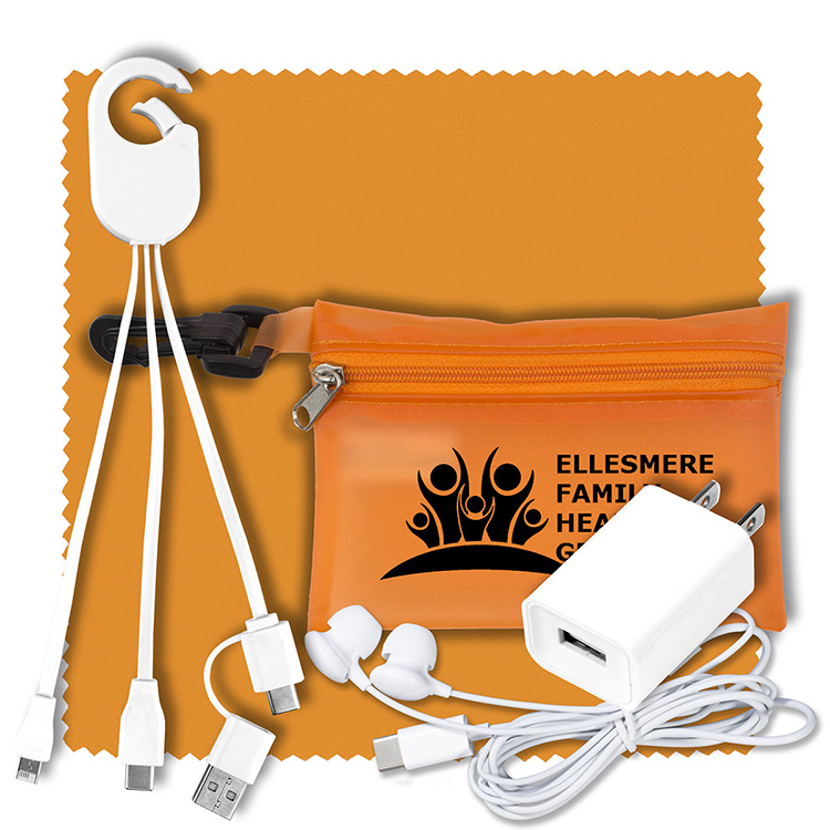 "Miramar" Mobile Tech Earbud and Charging Kit in Translucent Carabiner Zipper Pouch 6