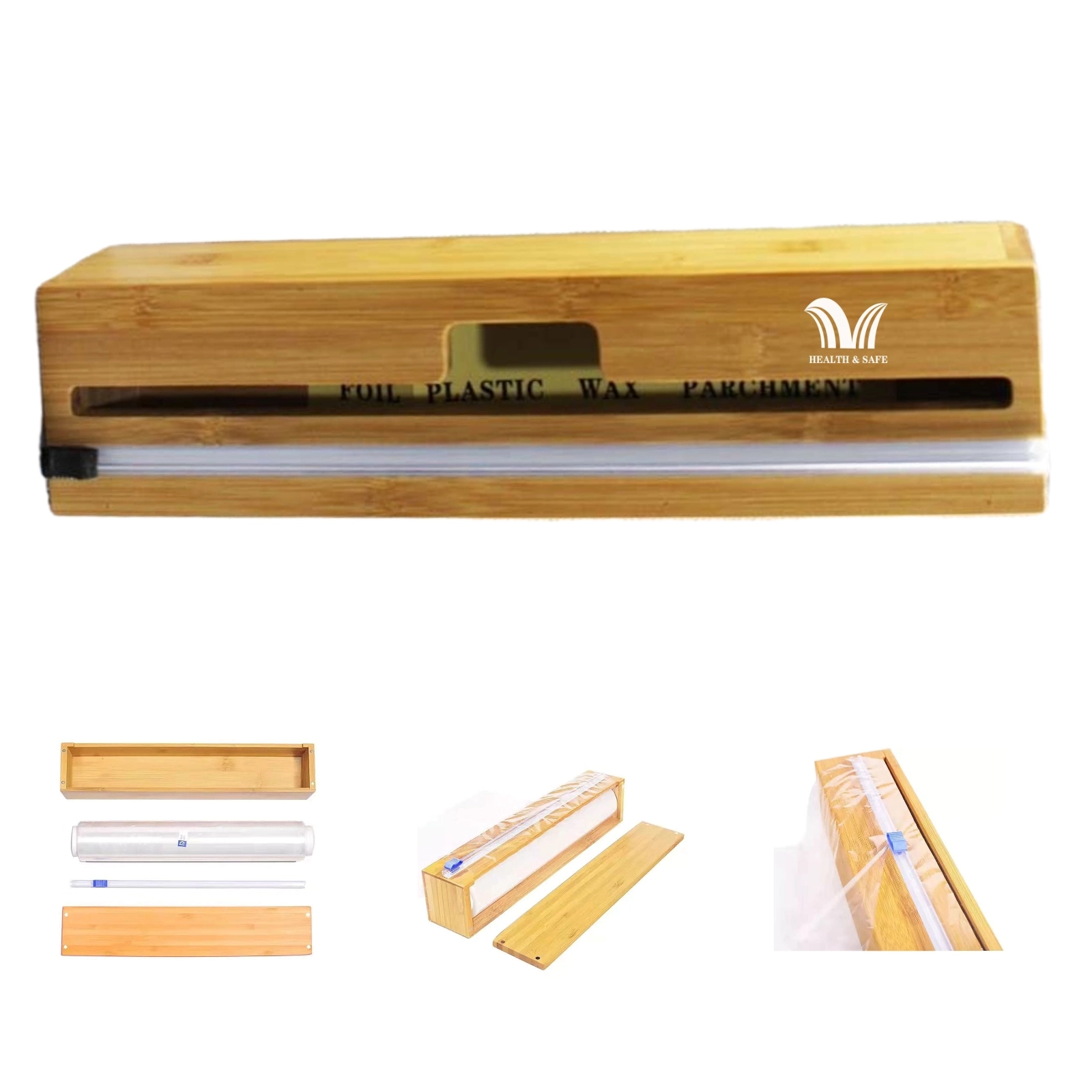 Bamboo Kitchen Cling Film Cutting Box 3