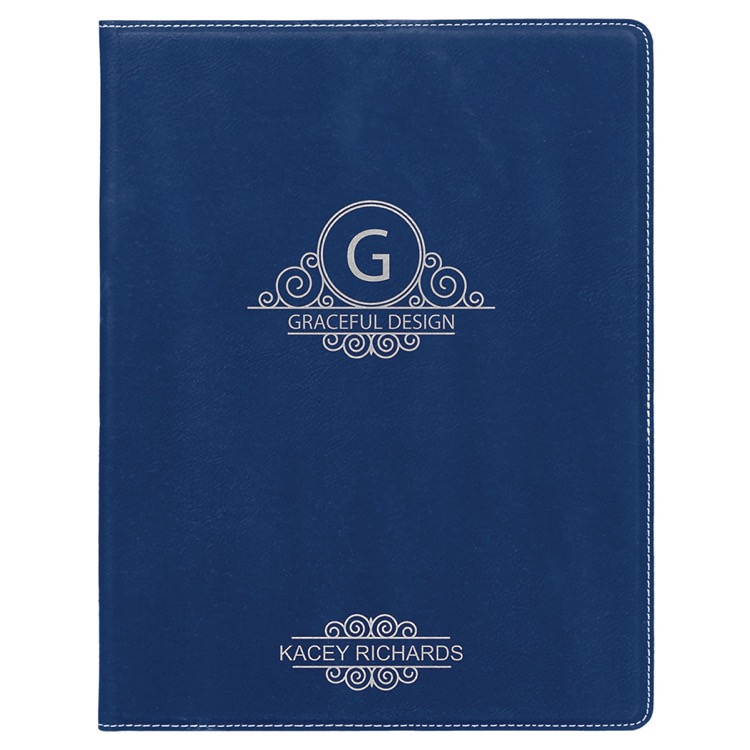 7" x 9" Blue/Silver Leatherette Small Portfolio with Notepad 2