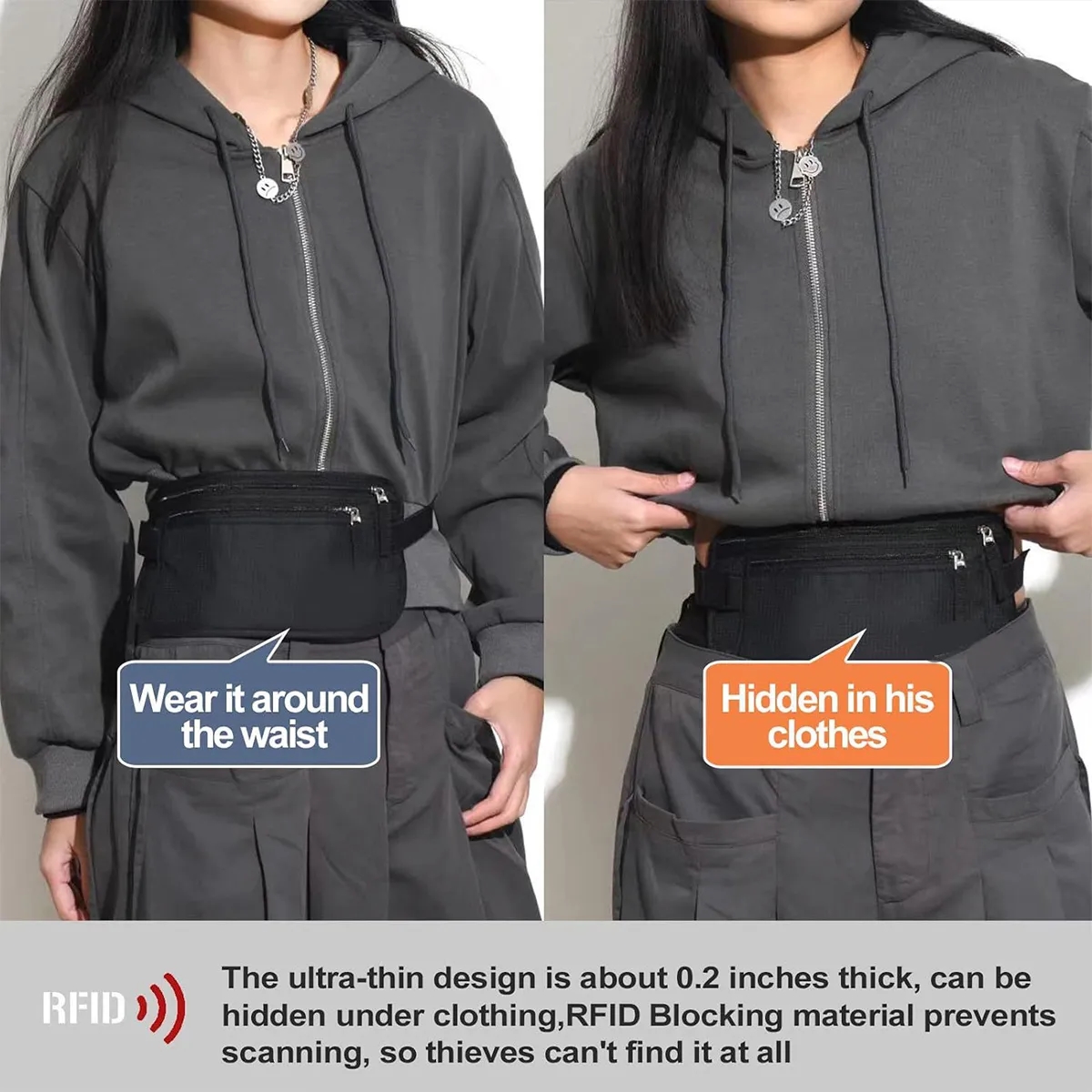 Slim Travel RFID Blocking Money Belt Conceal Waist Wallet 2