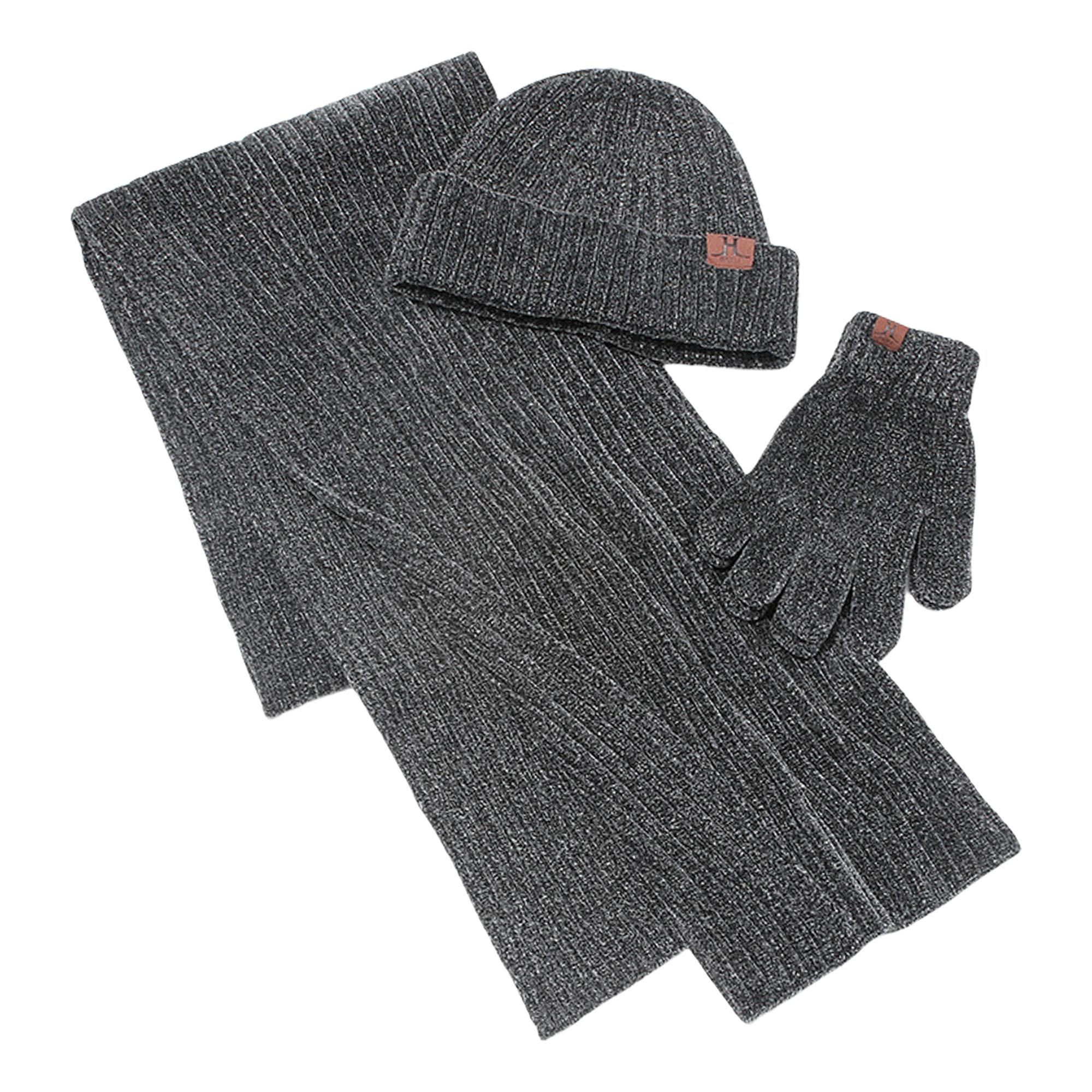 Winter Scarf Hat Gloves Set - Rib Knit Beanie Neck Warmer Touchscreen Gloves 6