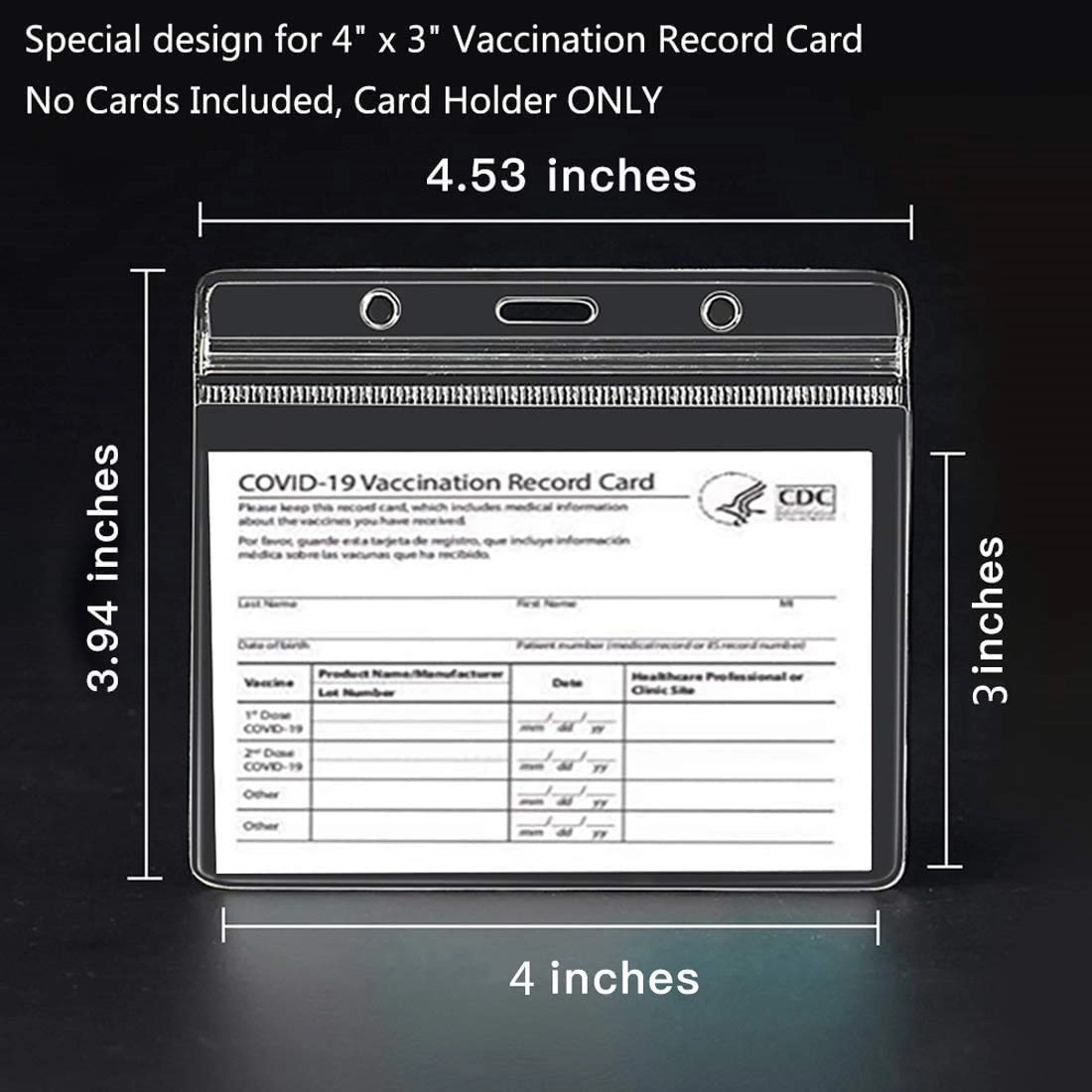 4" x3" PVC Vaccination Card Protector for CDC 2
