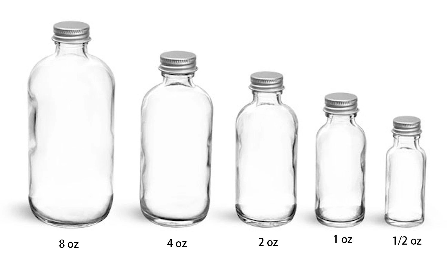Clear Gllass Boston Rounds With Lined Aluminum Caps 3