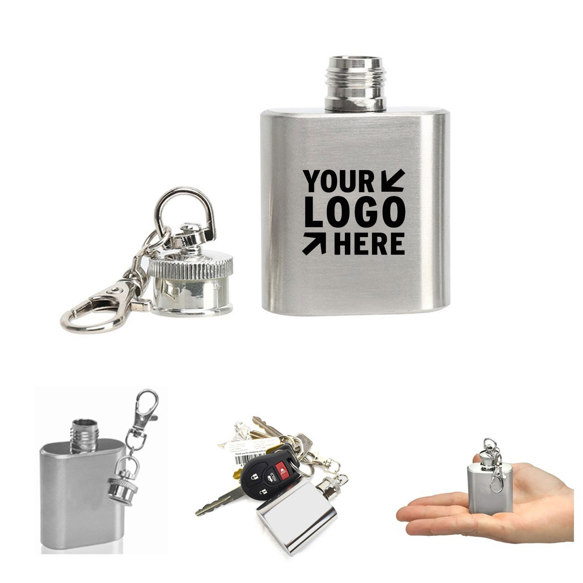 1oz Stainless Steel Hip Flask Mini Keychain 2